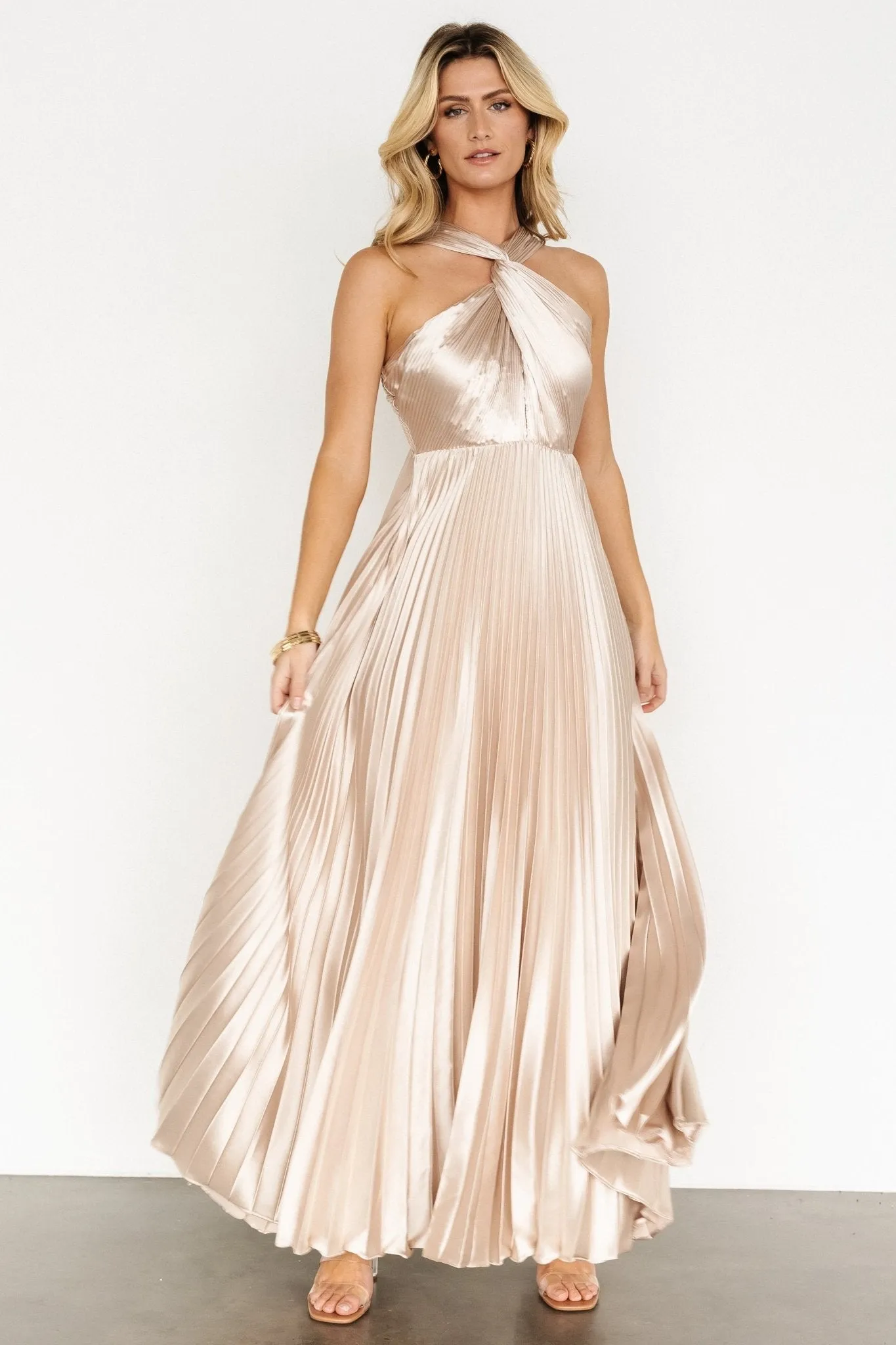 Sandra Pleated Maxi Dress | Champagne sold by Baltic Born product image thumbnail 3