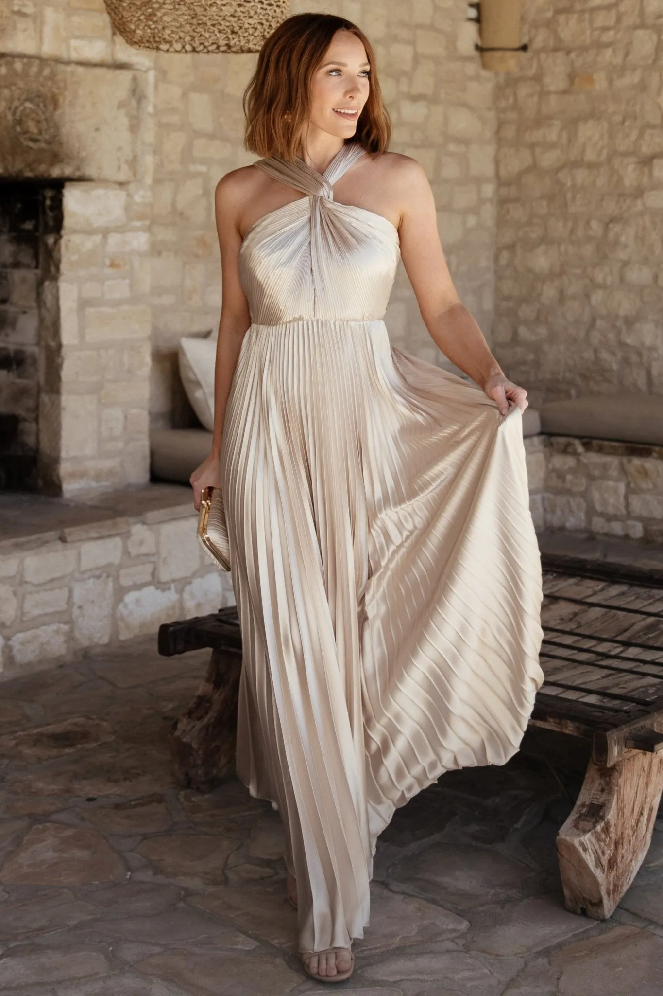 Sandra Pleated Maxi Dress | Champagne sold by Baltic Born product image thumbnail 4