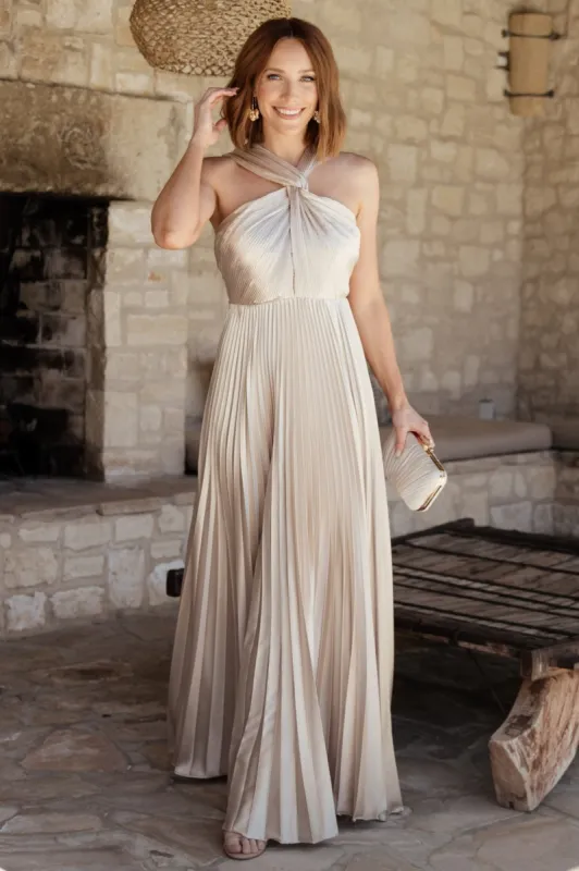 Sandra Pleated Maxi Dress | Champagne sold by Baltic Born