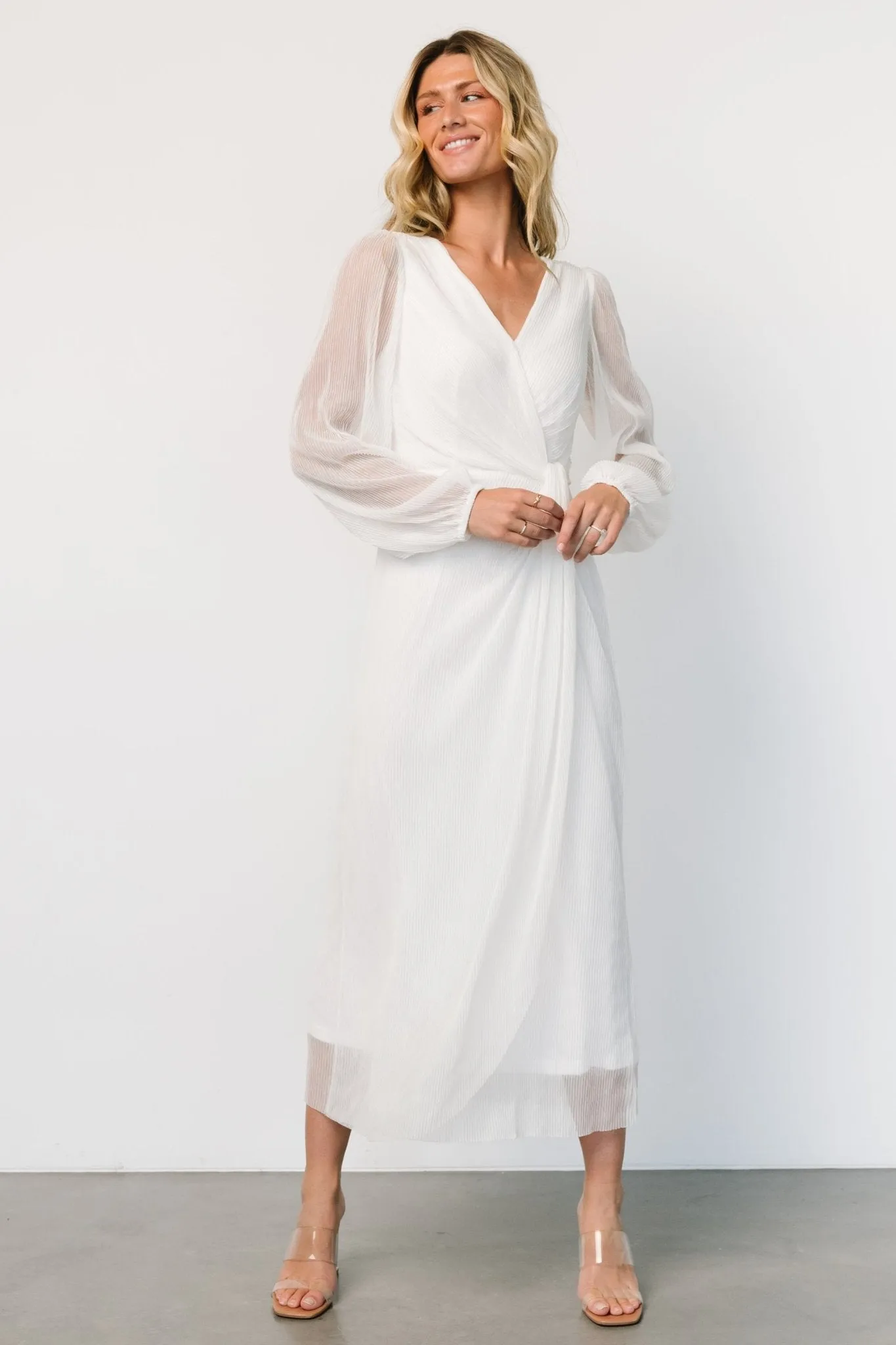 Devlyn Pleated Dress | White Shimmer sold by Baltic Born