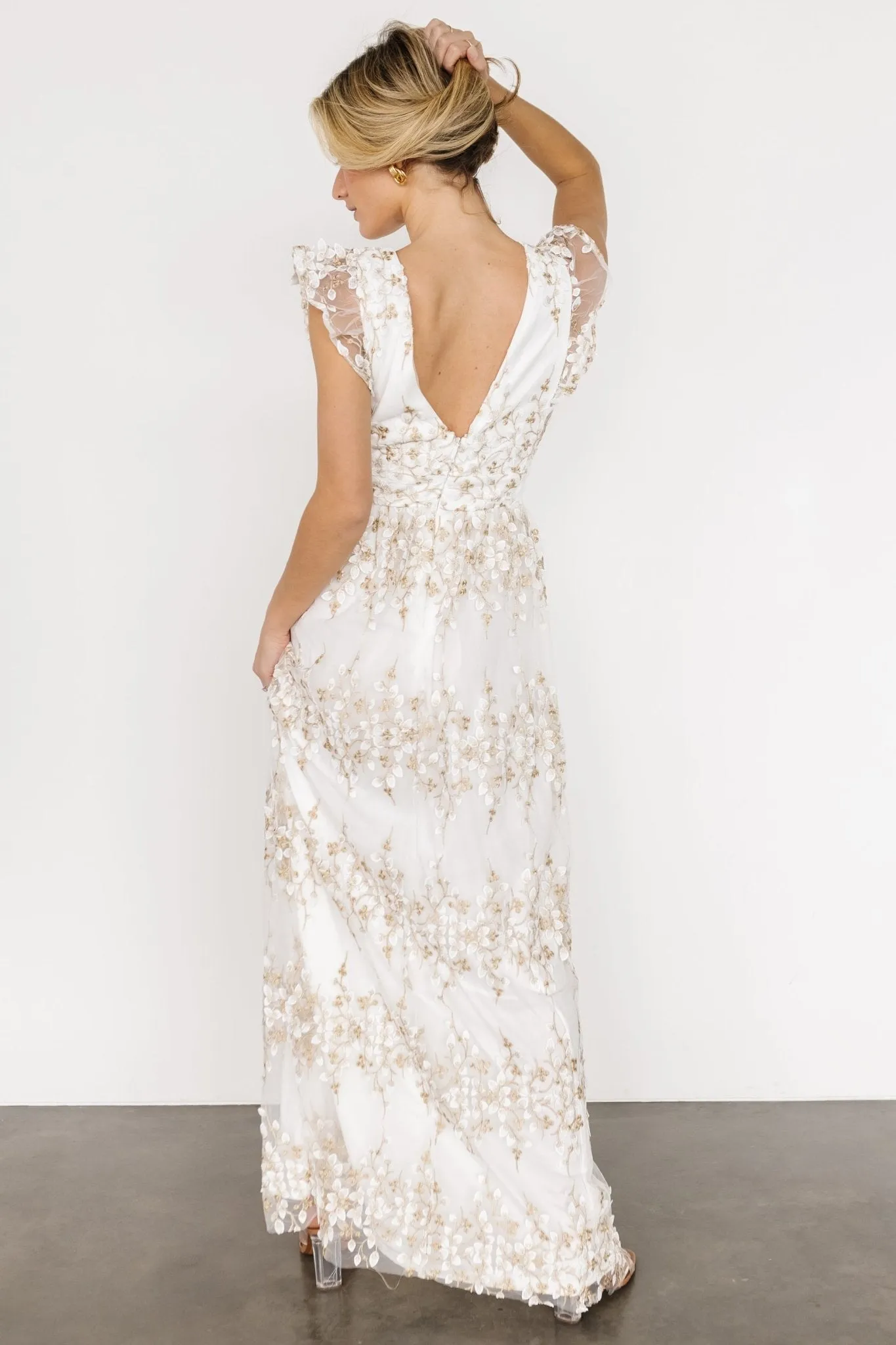 Jasmine Embossed Maxi Dress | White + Gold sold by Baltic Born product image thumbnail 4