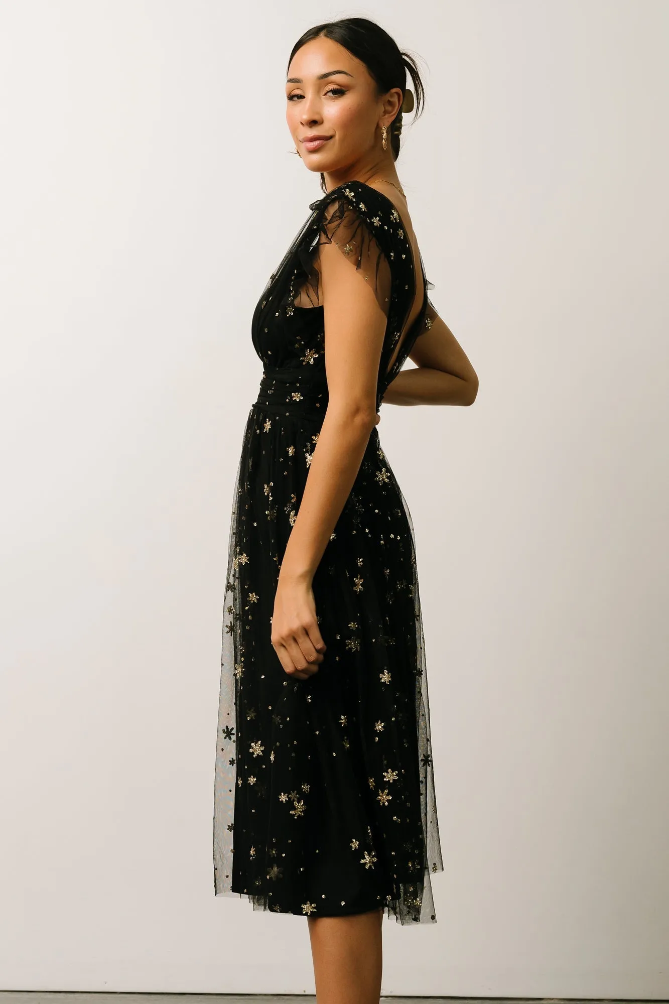 Chiara Shimmer Midi Dress | Black + Gold sold by Baltic Born product image thumbnail 2