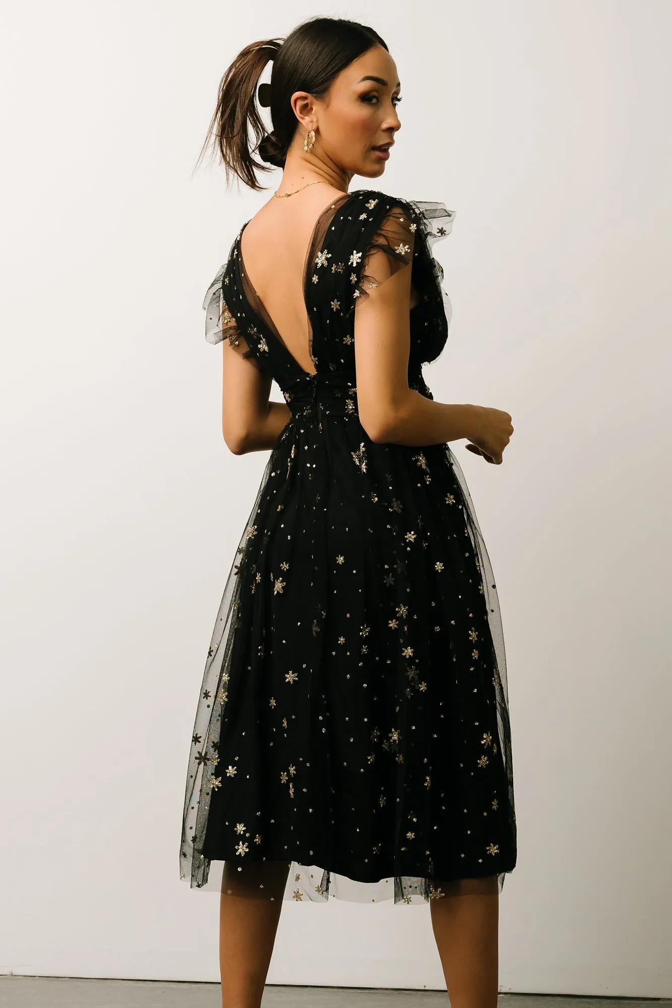 Chiara Shimmer Midi Dress | Black + Gold sold by Baltic Born product image thumbnail 4