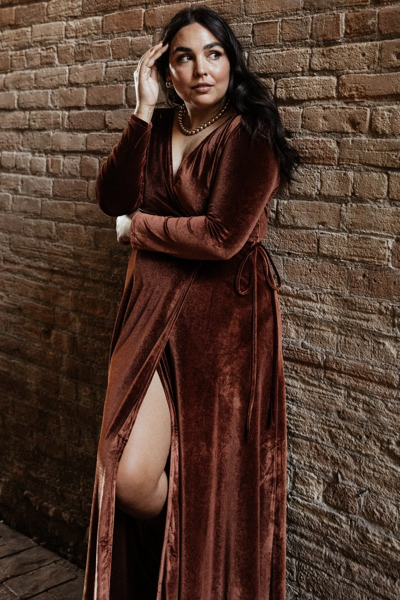 Esmerelda Velvet Wrap Maxi Dress | Bronze sold by Baltic Born product image thumbnail 5