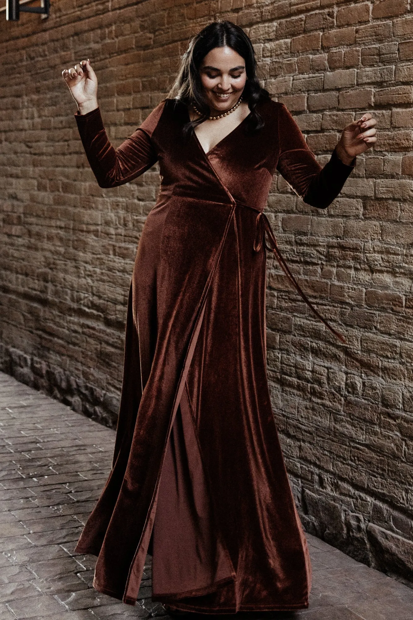 Esmerelda Velvet Wrap Maxi Dress | Bronze sold by Baltic Born product image thumbnail 3