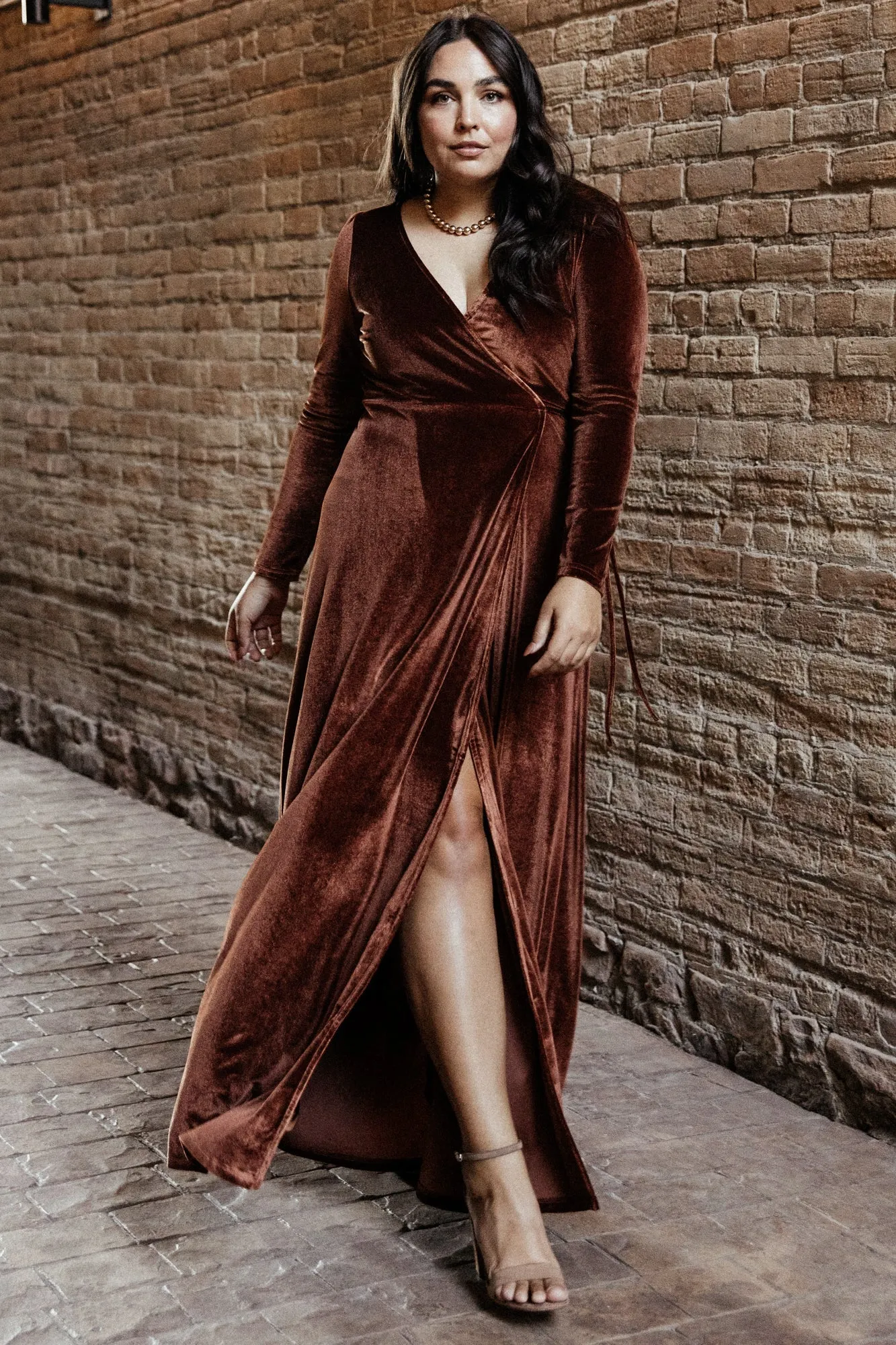 Esmerelda Velvet Wrap Maxi Dress | Bronze sold by Baltic Born