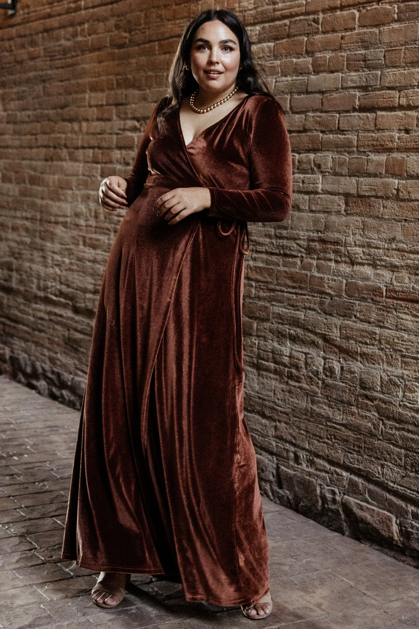 Esmerelda Velvet Wrap Maxi Dress | Bronze sold by Baltic Born product image thumbnail 2