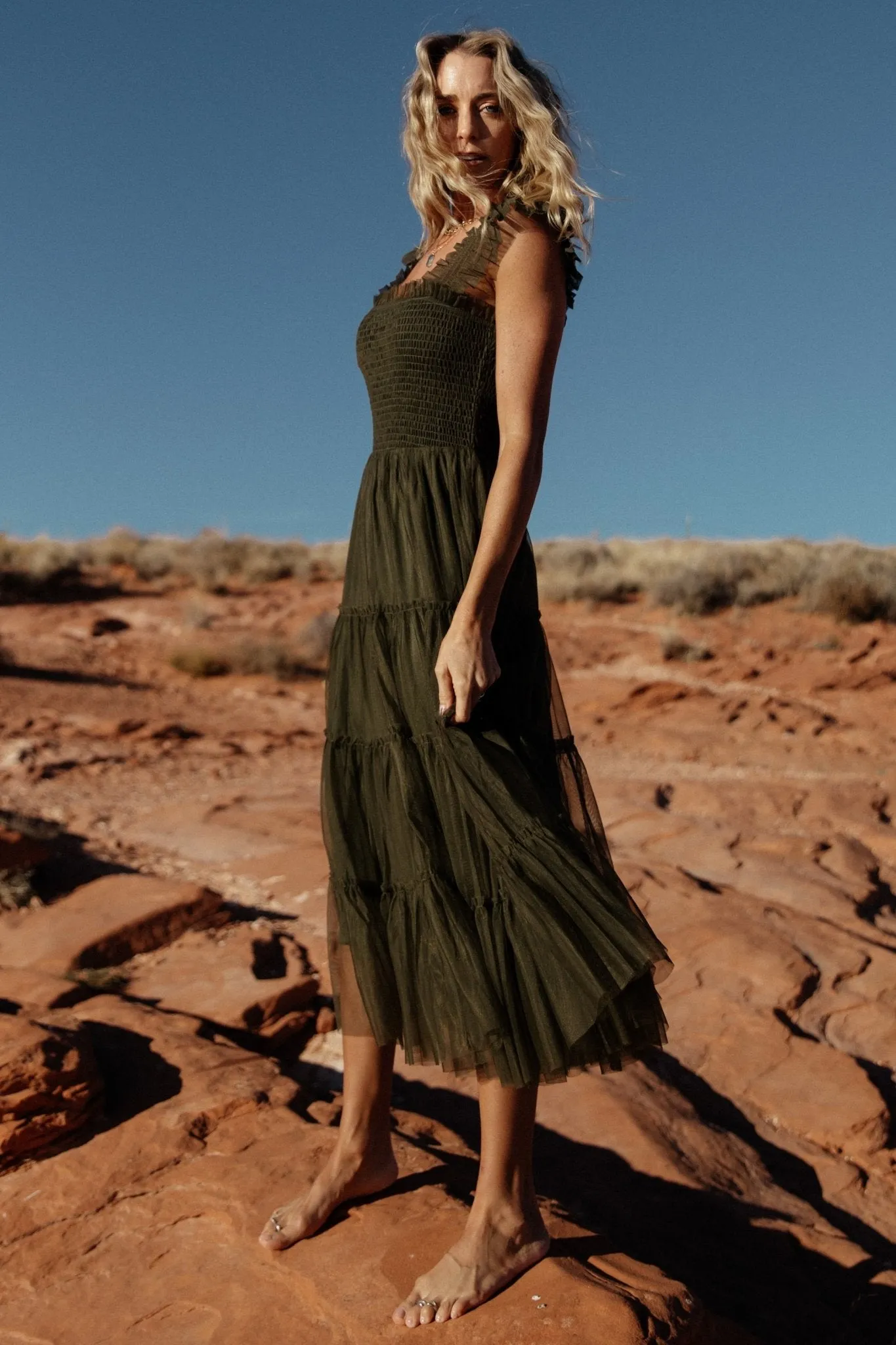 Emma Smocked Tulle Dress | Dark Olive sold by Baltic Born product image thumbnail 5