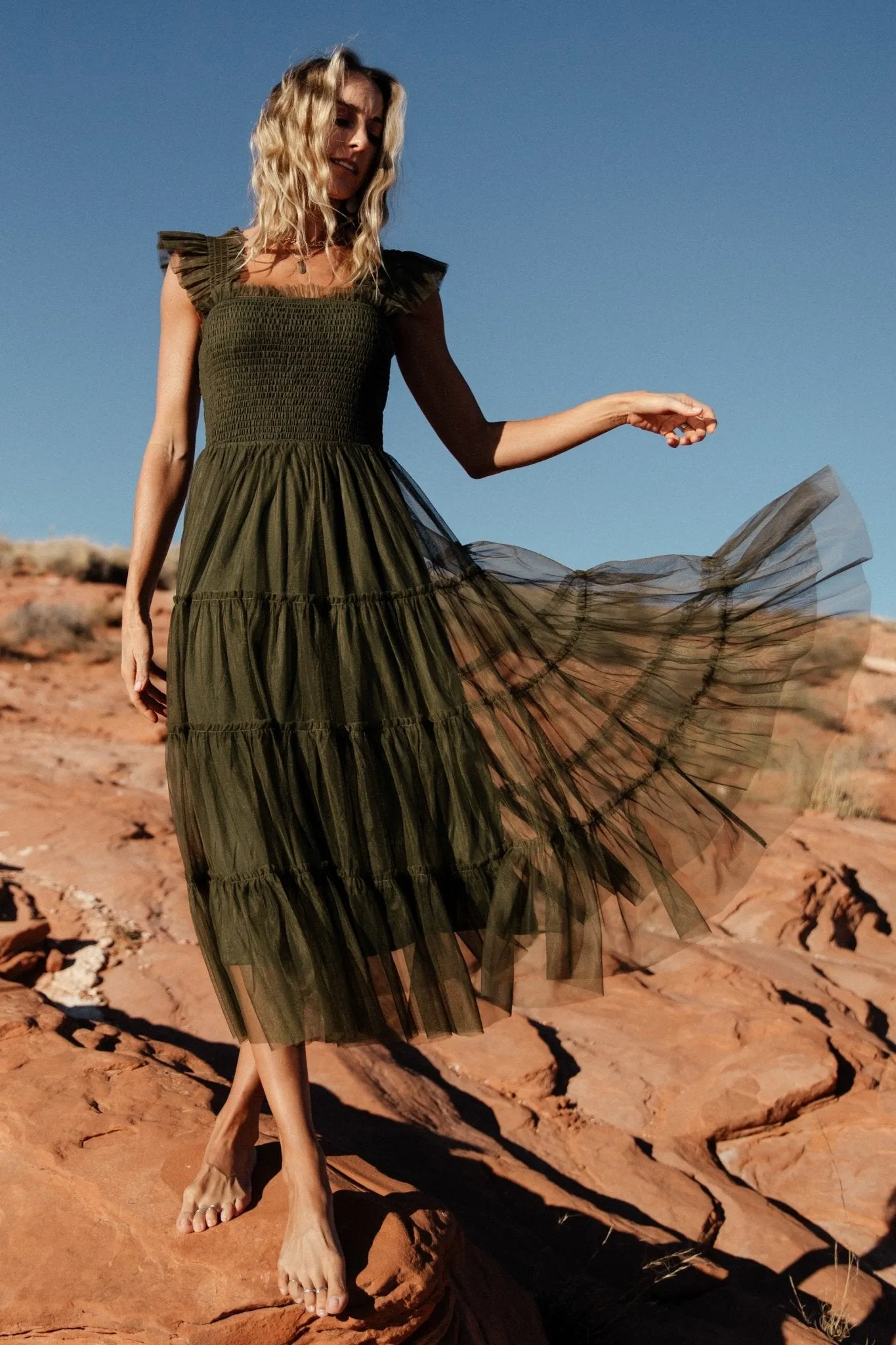 Emma Smocked Tulle Dress | Dark Olive sold by Baltic Born product image thumbnail 3