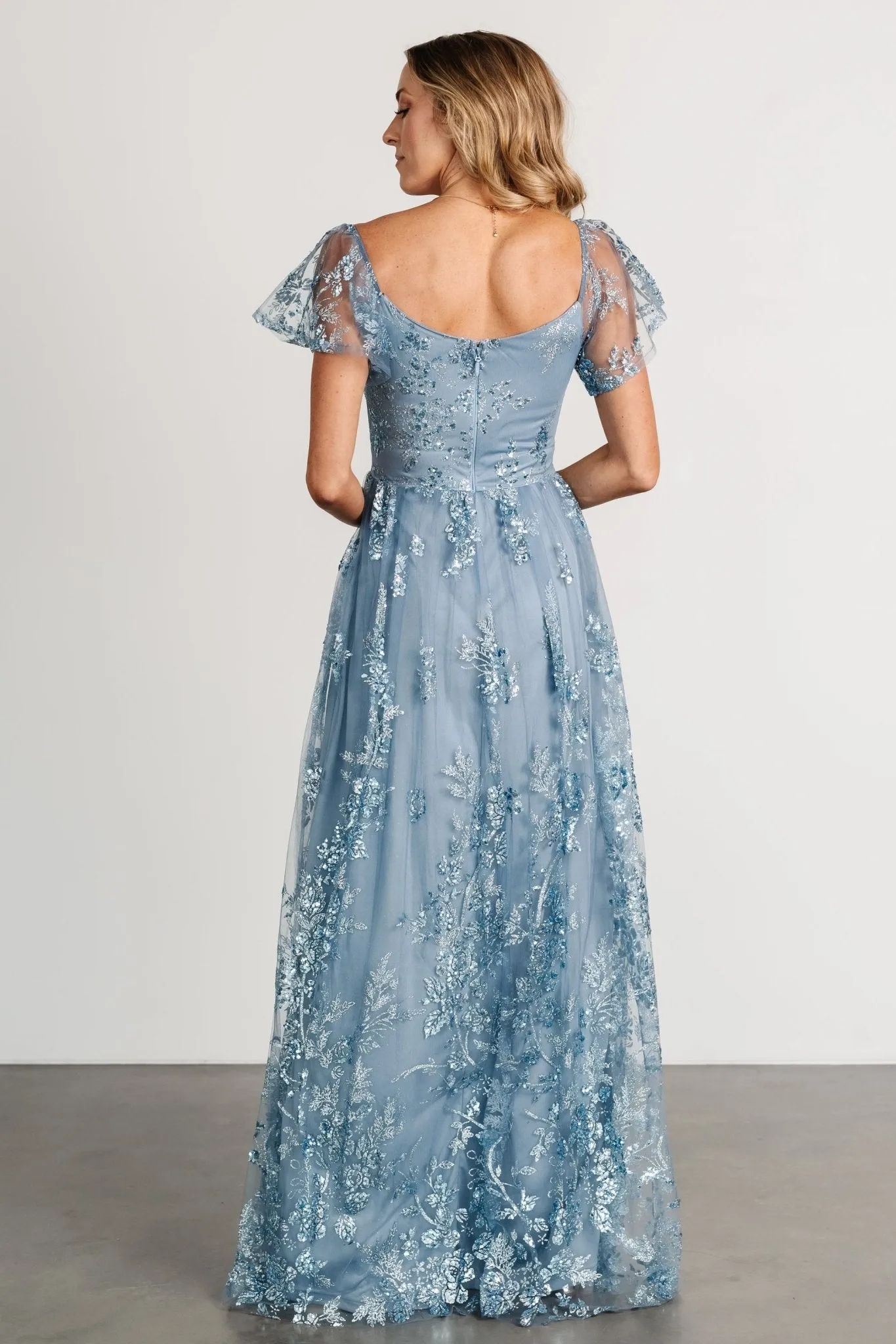Corinne Shimmer Maxi Gown | Slate Blue sold by Baltic Born product image thumbnail 5