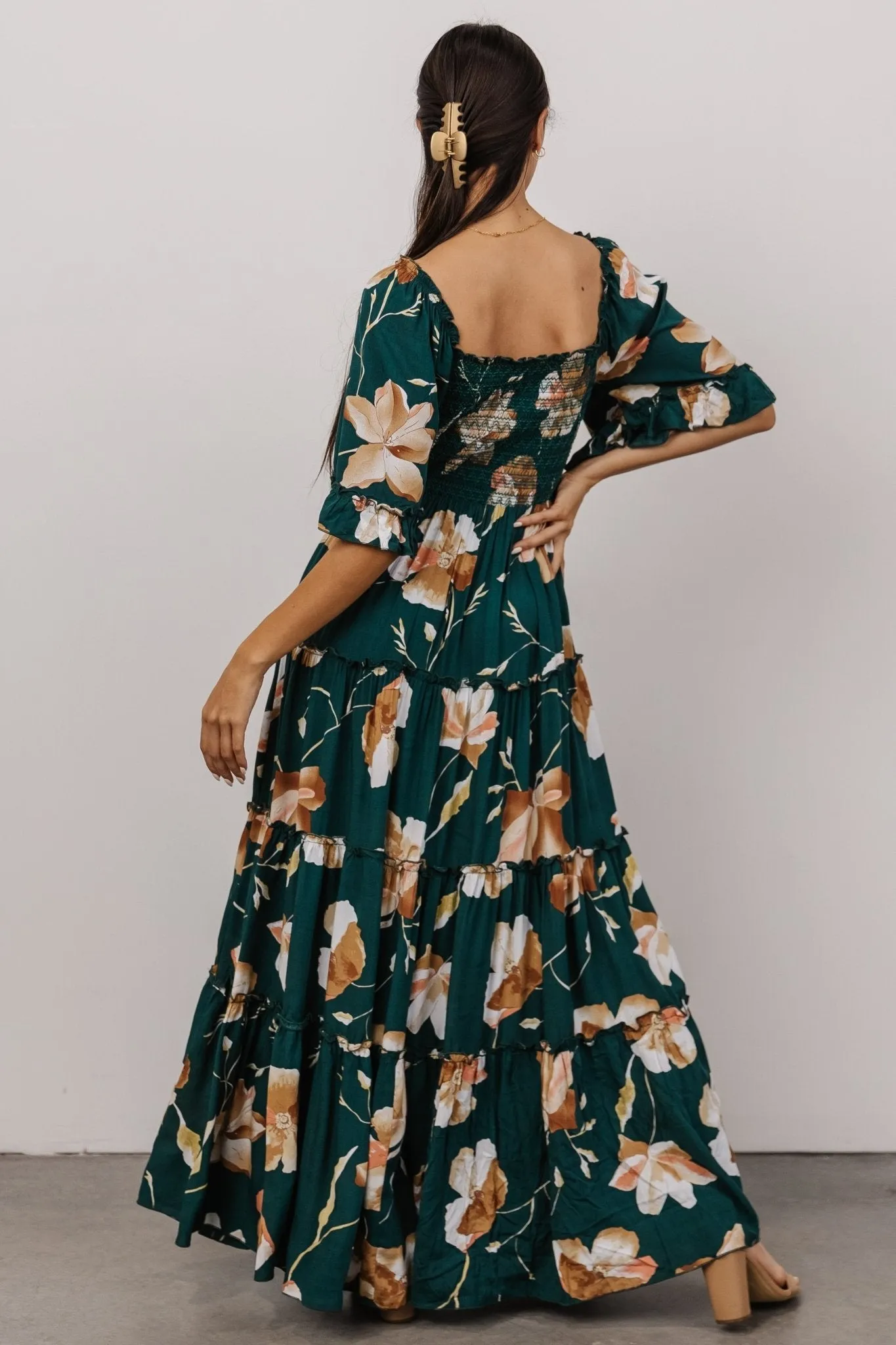 Natasha Ruffle Maxi Dress | Deep Green Floral sold by Baltic Born product image thumbnail 4