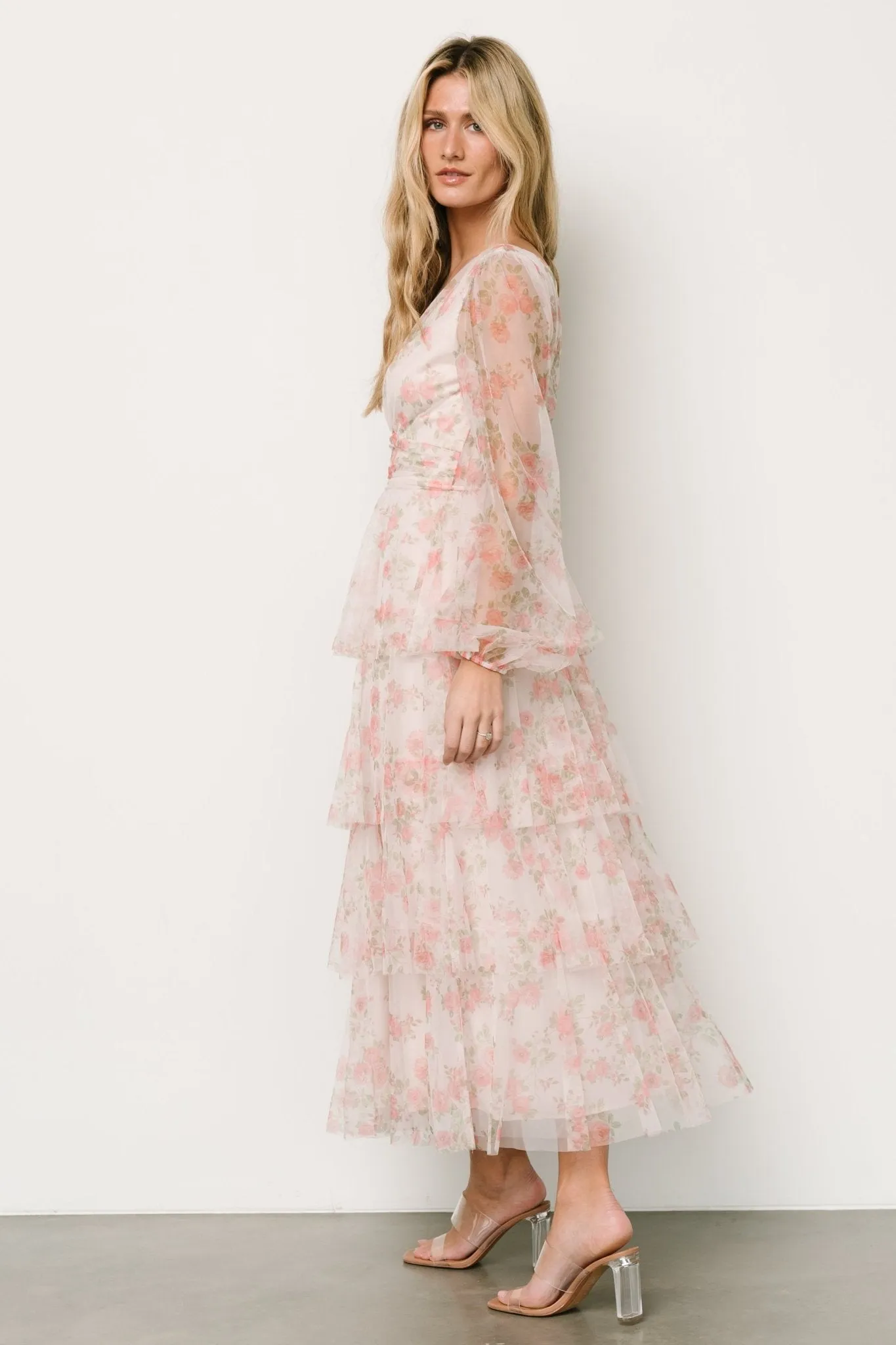 Carolina Tulle Tiered Maxi Dress | Blush Floral sold by Baltic Born product image thumbnail 3