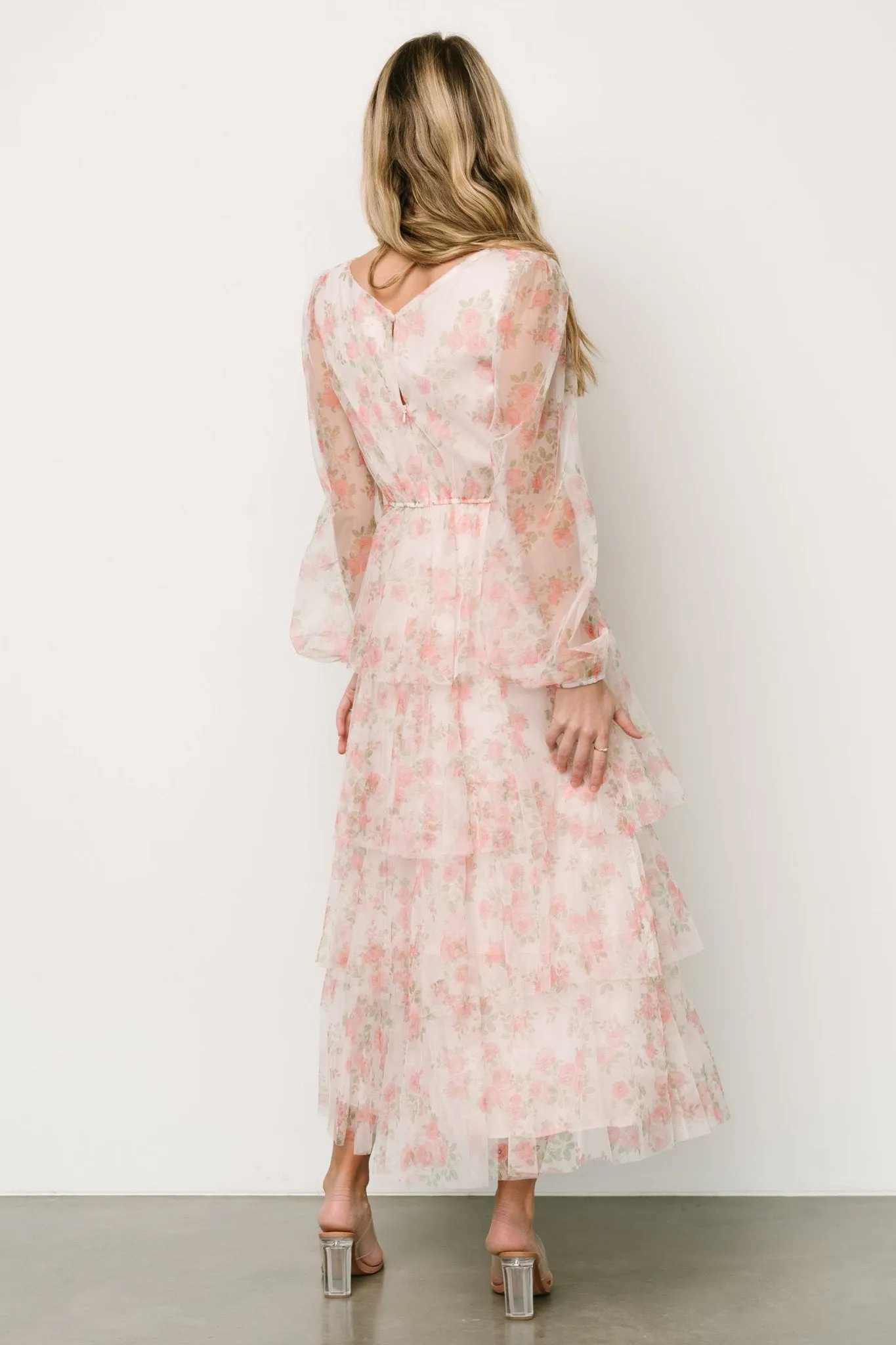 Carolina Tulle Tiered Maxi Dress | Blush Floral sold by Baltic Born product image thumbnail 4