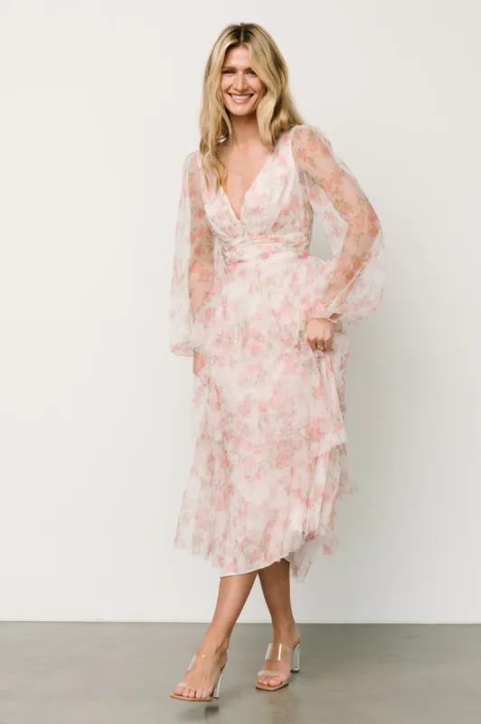 Carolina Tulle Tiered Maxi Dress | Blush Floral sold by Baltic Born