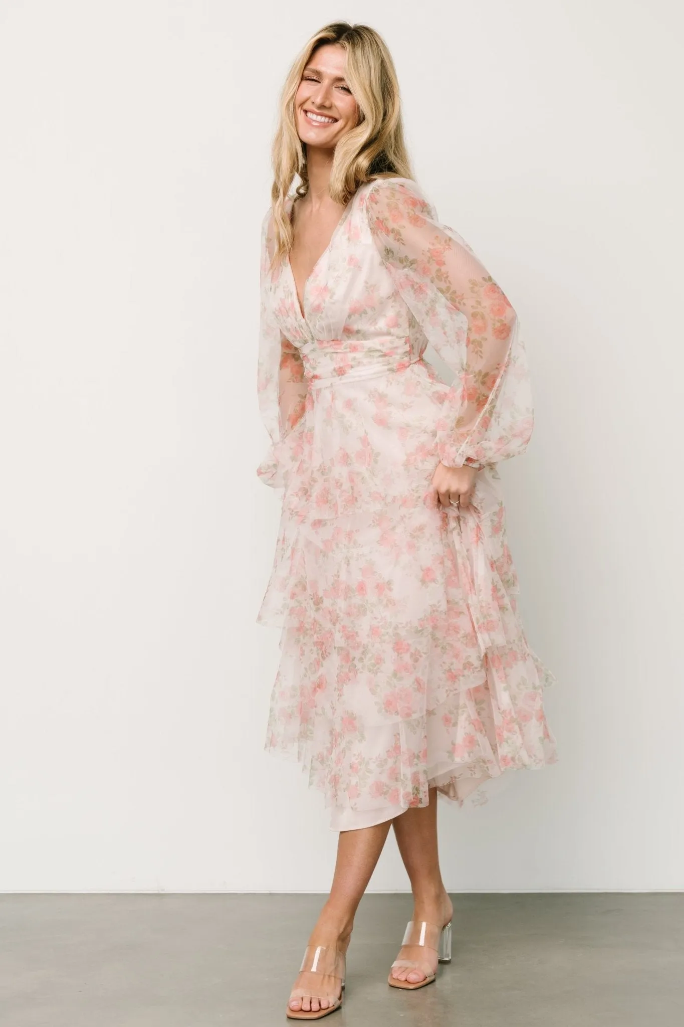 Carolina Tulle Tiered Maxi Dress | Blush Floral sold by Baltic Born product image thumbnail 5