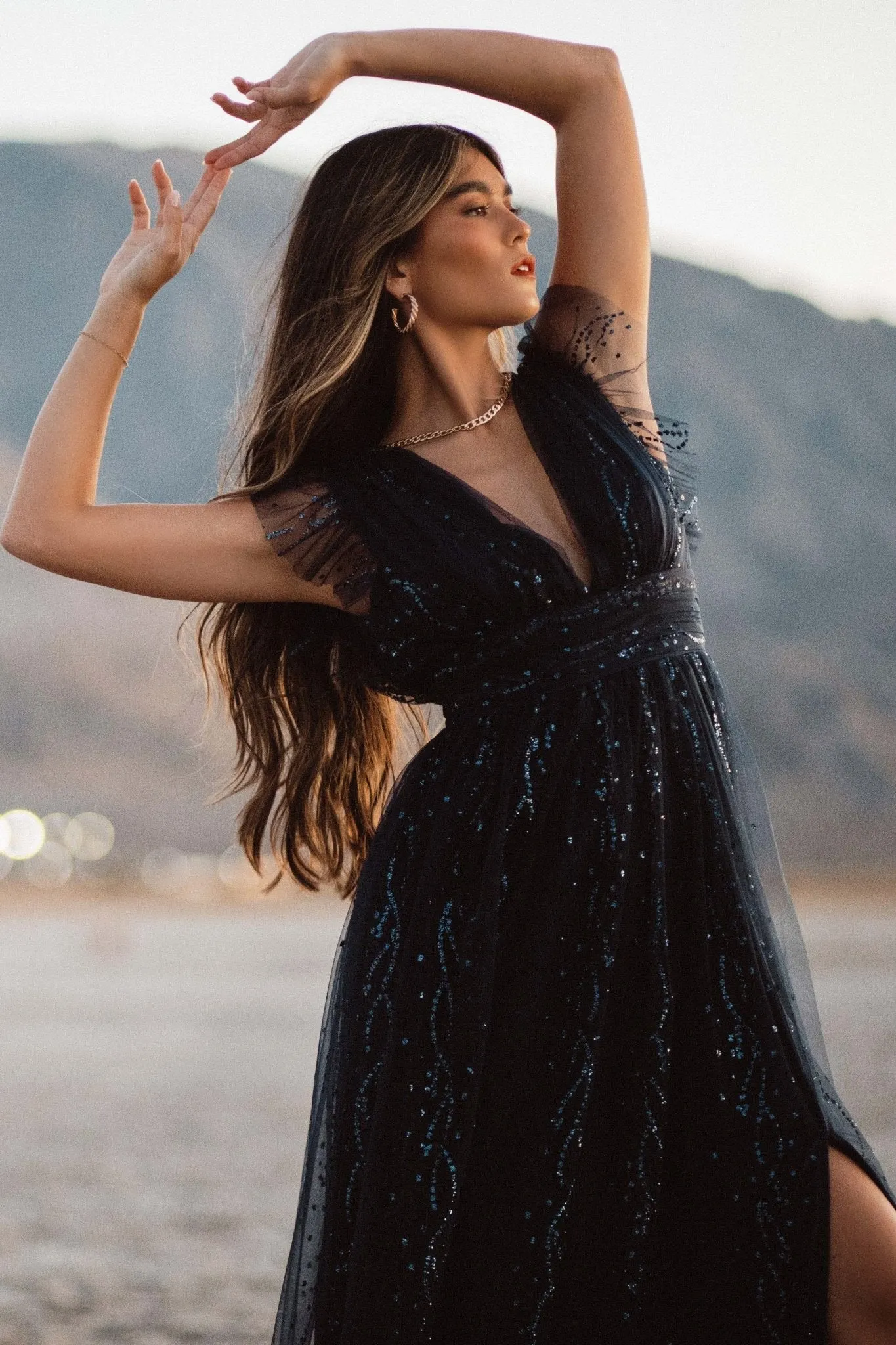 Annika Sequin Mesh Maxi Dress | Navy sold by Baltic Born product image thumbnail 3