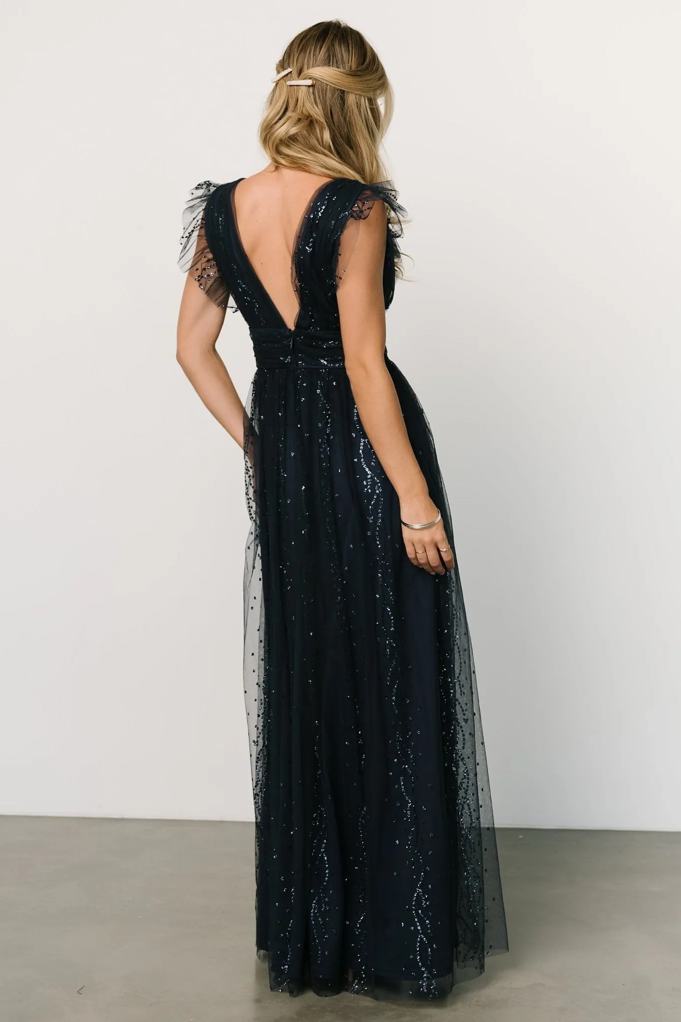 Annika Sequin Mesh Maxi Dress | Navy sold by Baltic Born product image thumbnail 5