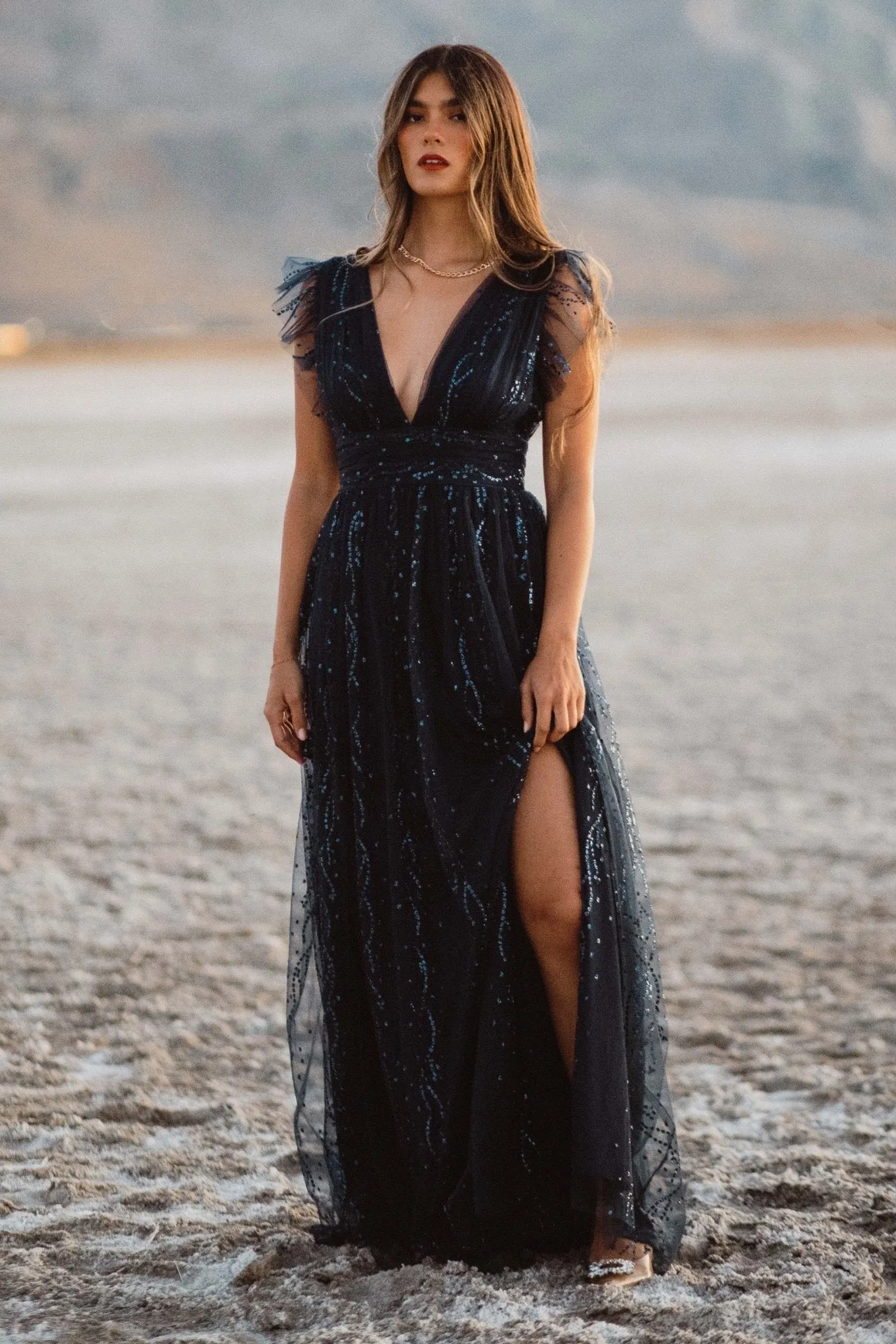 Annika Sequin Mesh Maxi Dress | Navy sold by Baltic Born