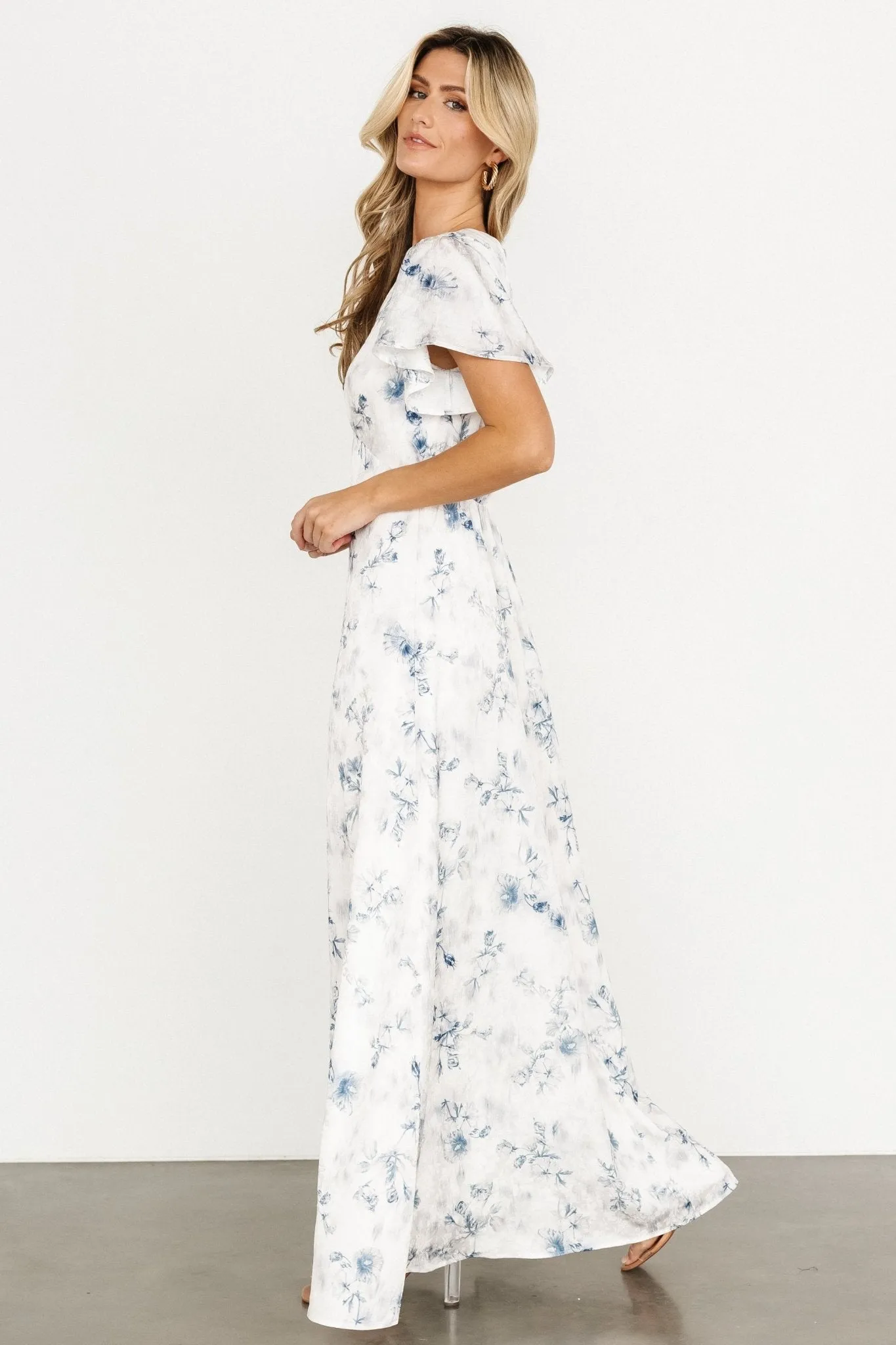 Carmen Maxi Dress | Off White + Blue Floral sold by Baltic Born product image thumbnail 3