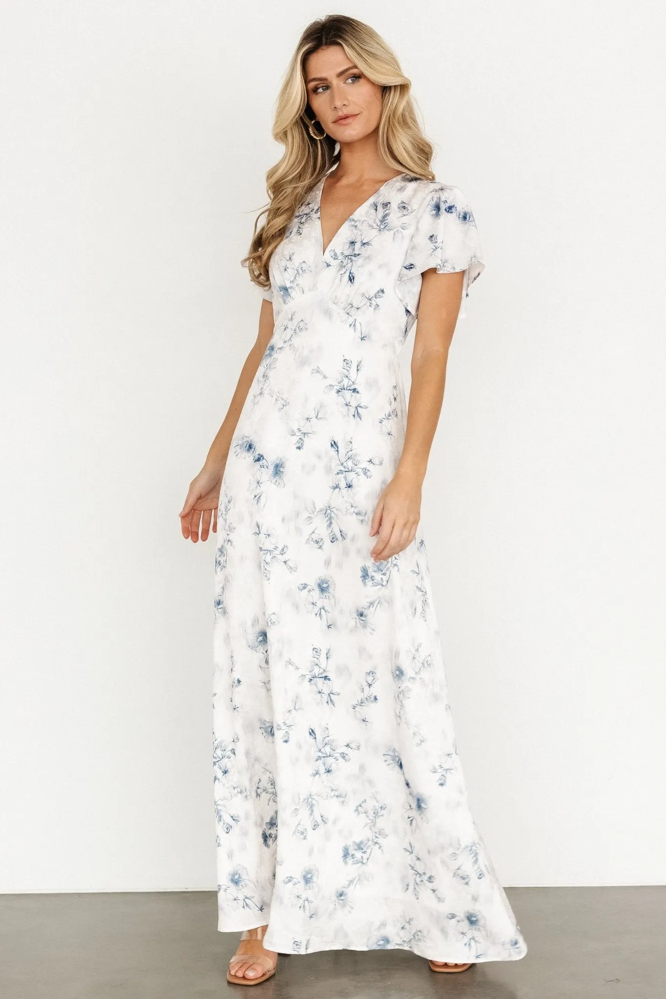 Carmen Maxi Dress | Off White + Blue Floral sold by Baltic Born product image thumbnail 4