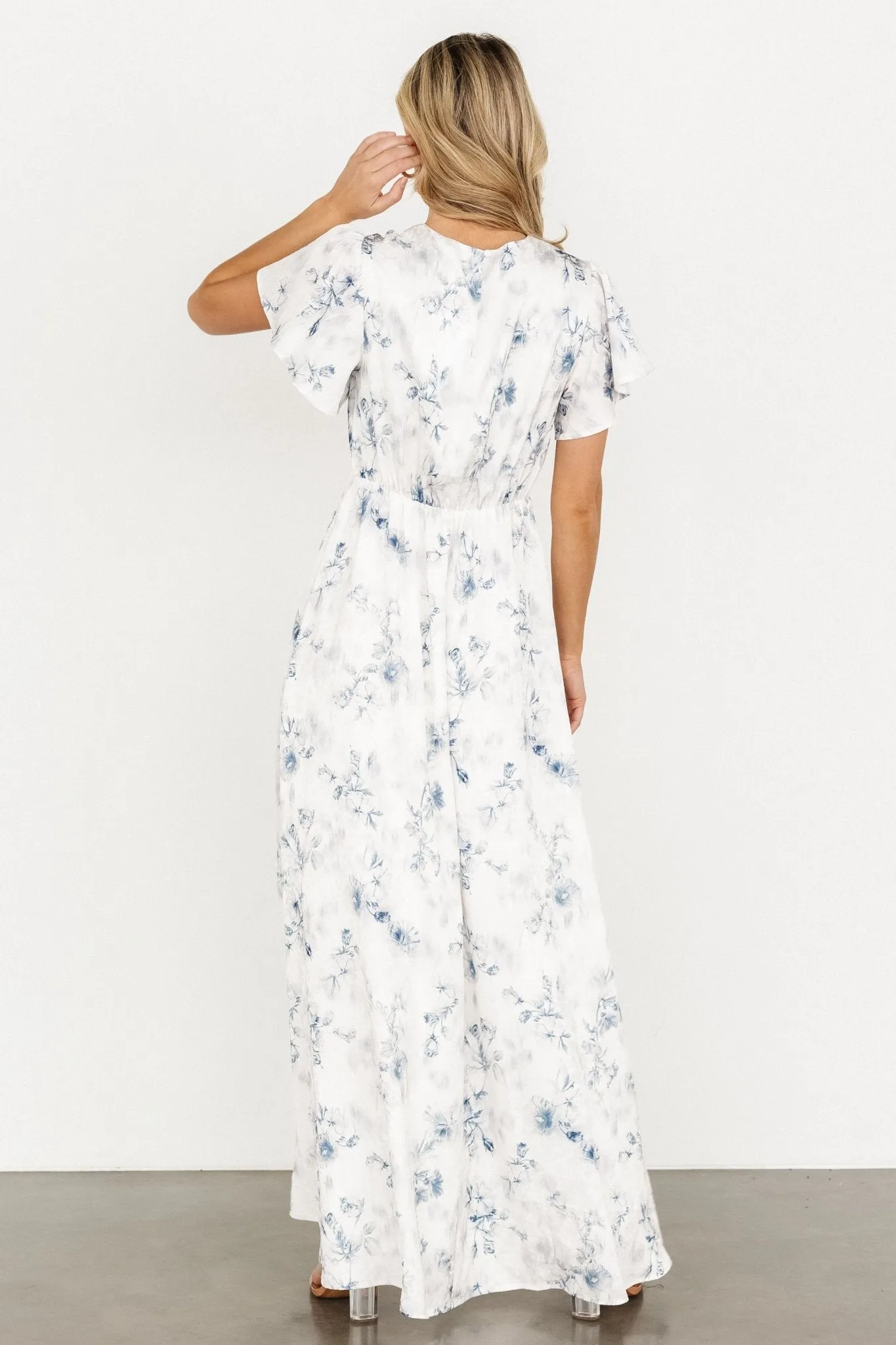 Carmen Maxi Dress | Off White + Blue Floral sold by Baltic Born product image thumbnail 5