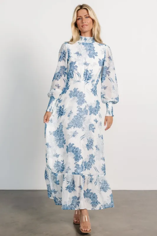Luciana Maxi Dress | Off White + Blue sold by Baltic Born