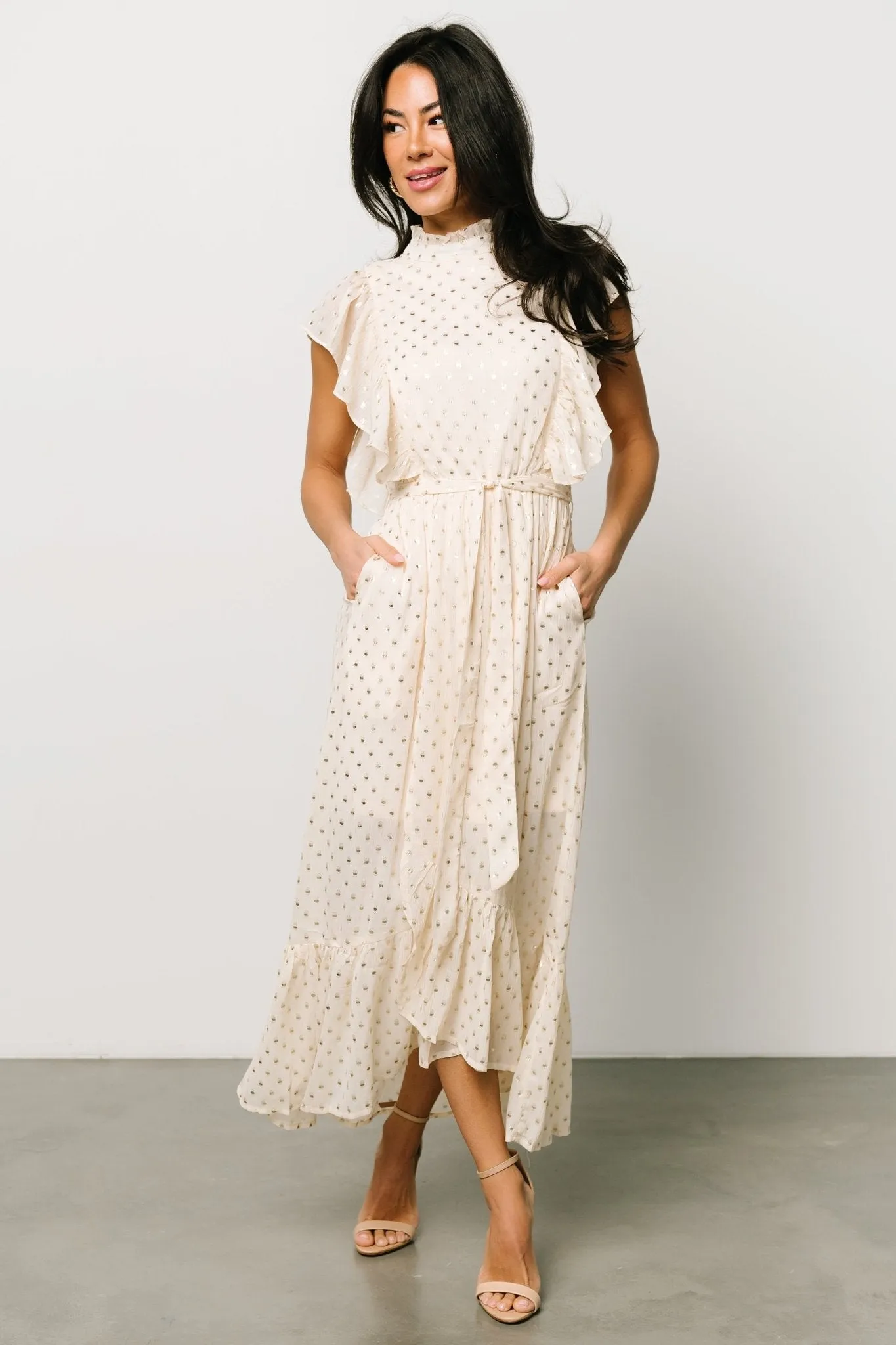 Jerika Midi Dress | Natural + Gold sold by Baltic Born