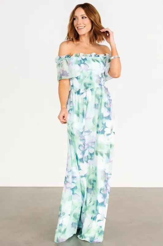 Elina Maxi Dress | Blue + Green Multi Floral sold by Baltic Born