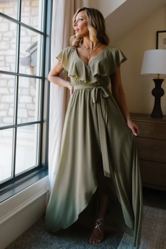 Katya Ruffle Maxi Dress | Dusty Olive sold by Baltic Born