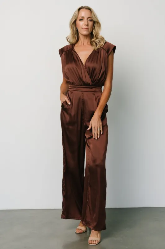 Caria Satin Jumpsuit | Chocolate sold by Baltic Born