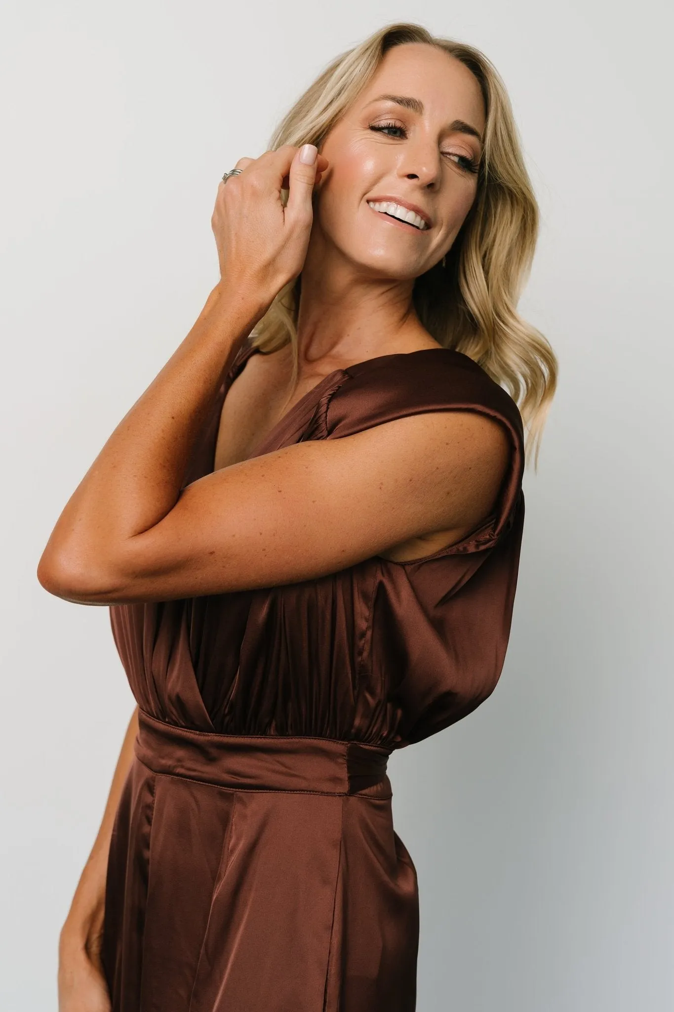 Caria Satin Jumpsuit | Chocolate sold by Baltic Born product image thumbnail 3