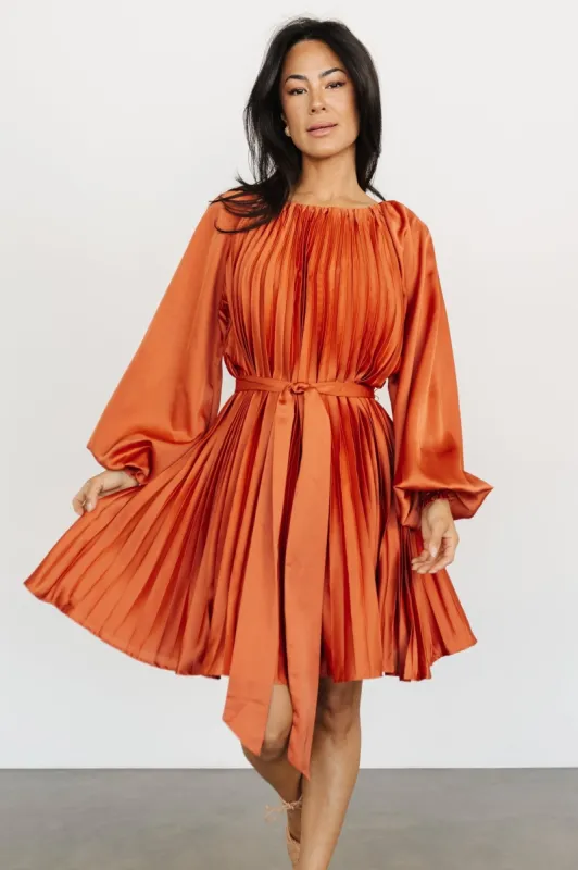 Sintra Pleated Short Dress | Vintage Rust sold by Baltic Born