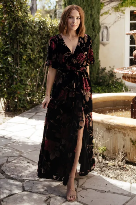 Uma Velvet Maxi Dress | Merlot + Black Floral sold by Baltic Born