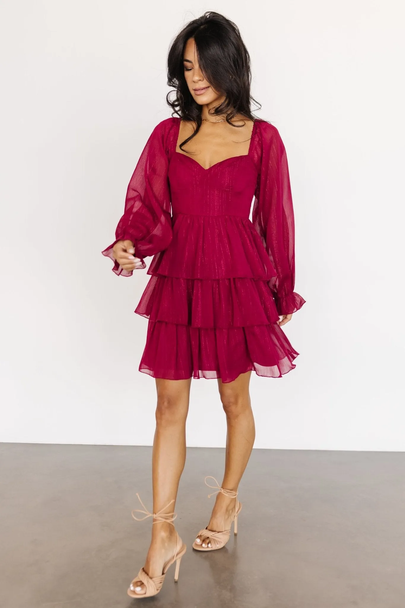 Thompson Tiered Short Dress | Burgundy sold by Baltic Born product image thumbnail 4