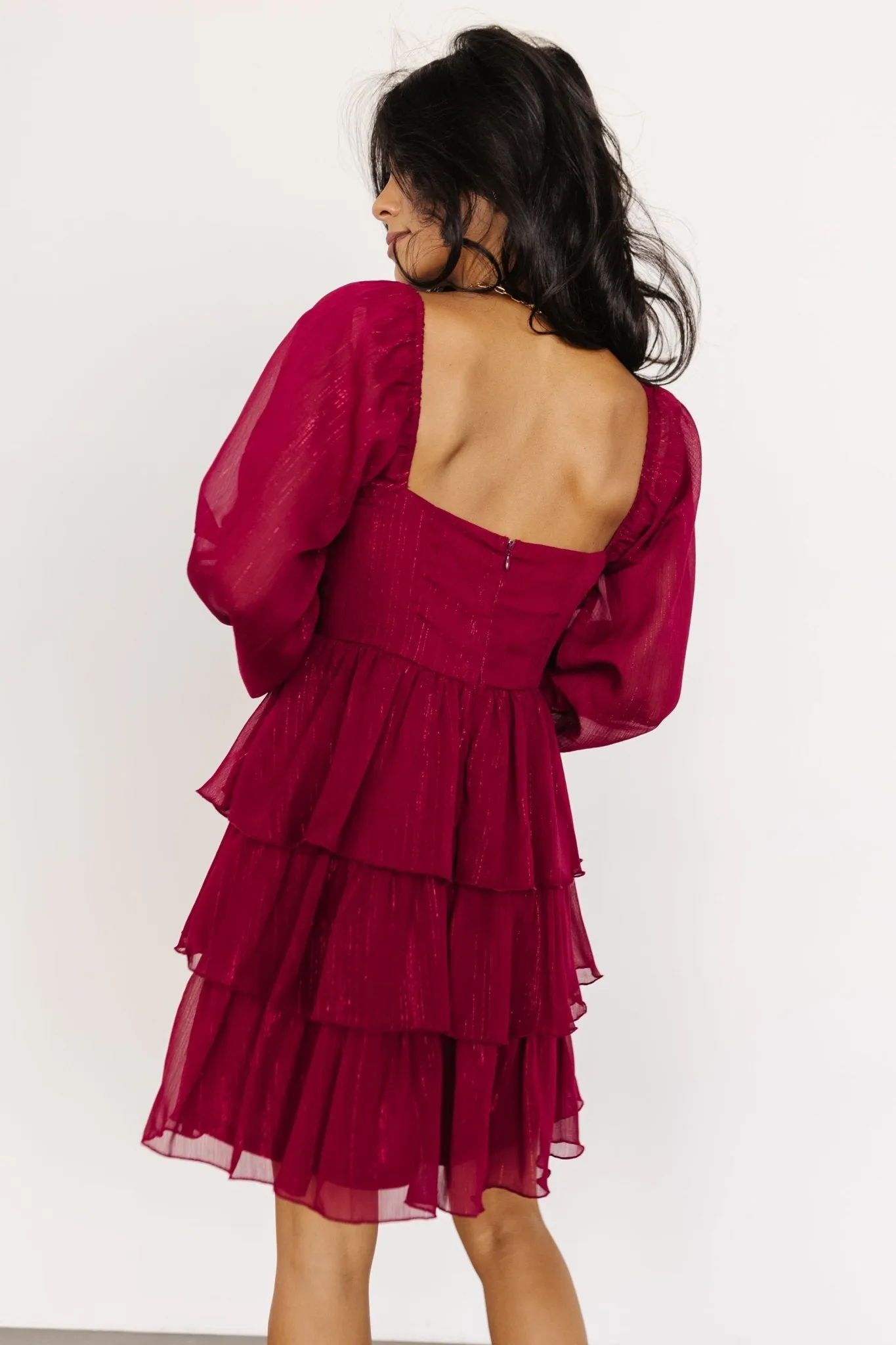 Thompson Tiered Short Dress | Burgundy sold by Baltic Born product image thumbnail 5