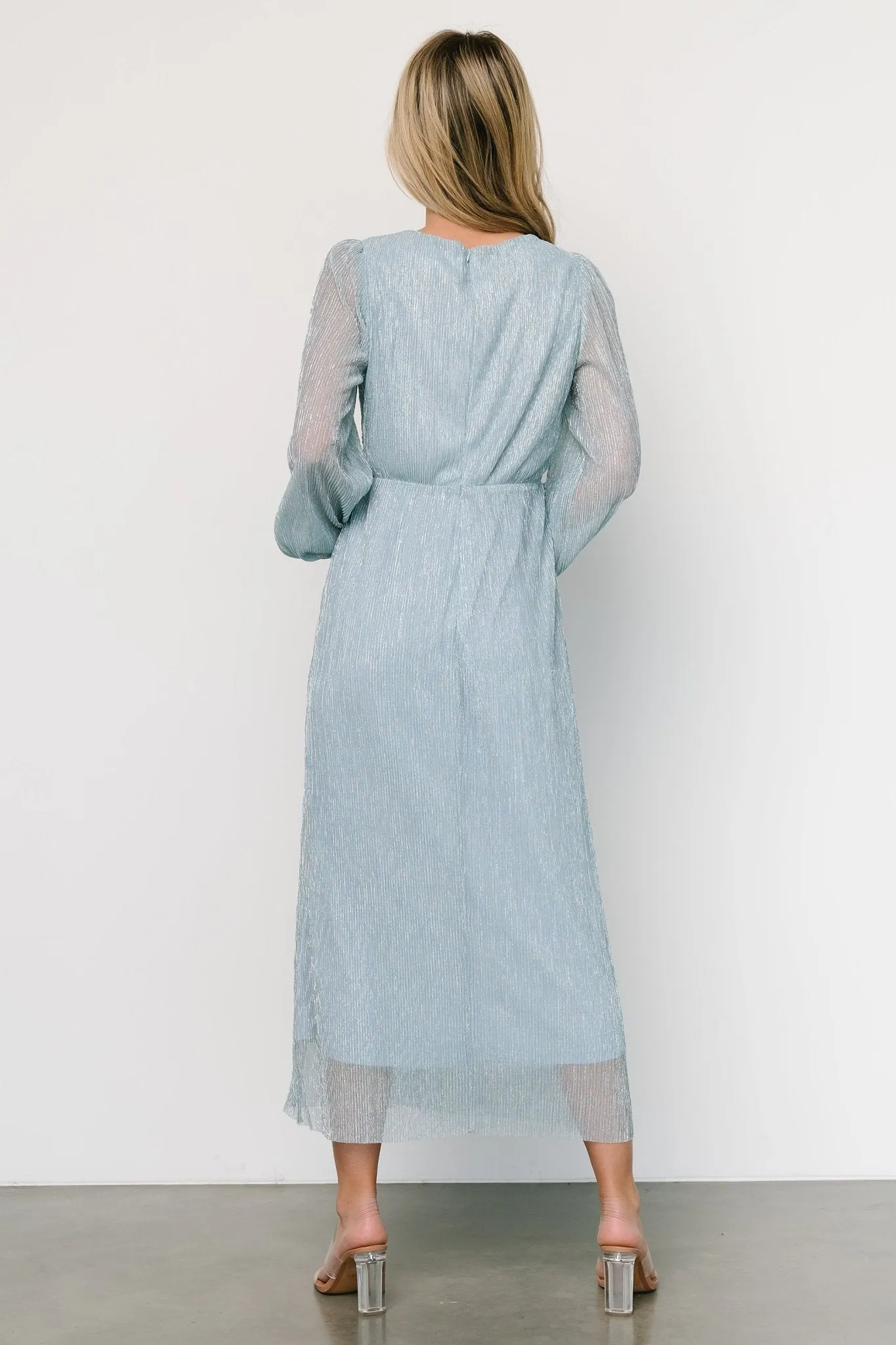 Devlyn Pleated Dress | Dusty Blue Shimmer sold by Baltic Born product image thumbnail 5