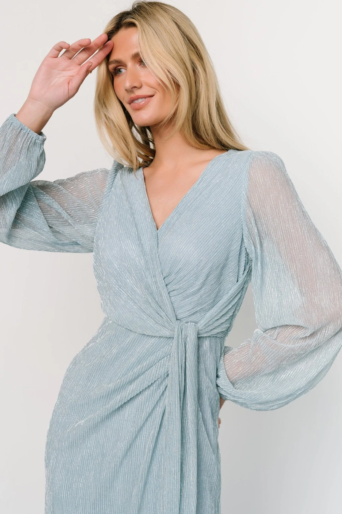 Devlyn Pleated Dress | Dusty Blue Shimmer sold by Baltic Born product image thumbnail 2