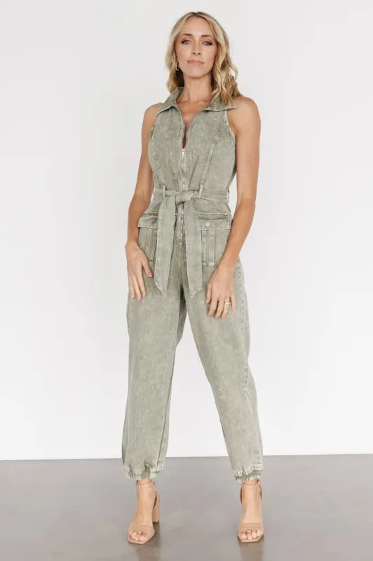 Zahara Sleeveless Jumpsuit | Washed Olive sold by Baltic Born