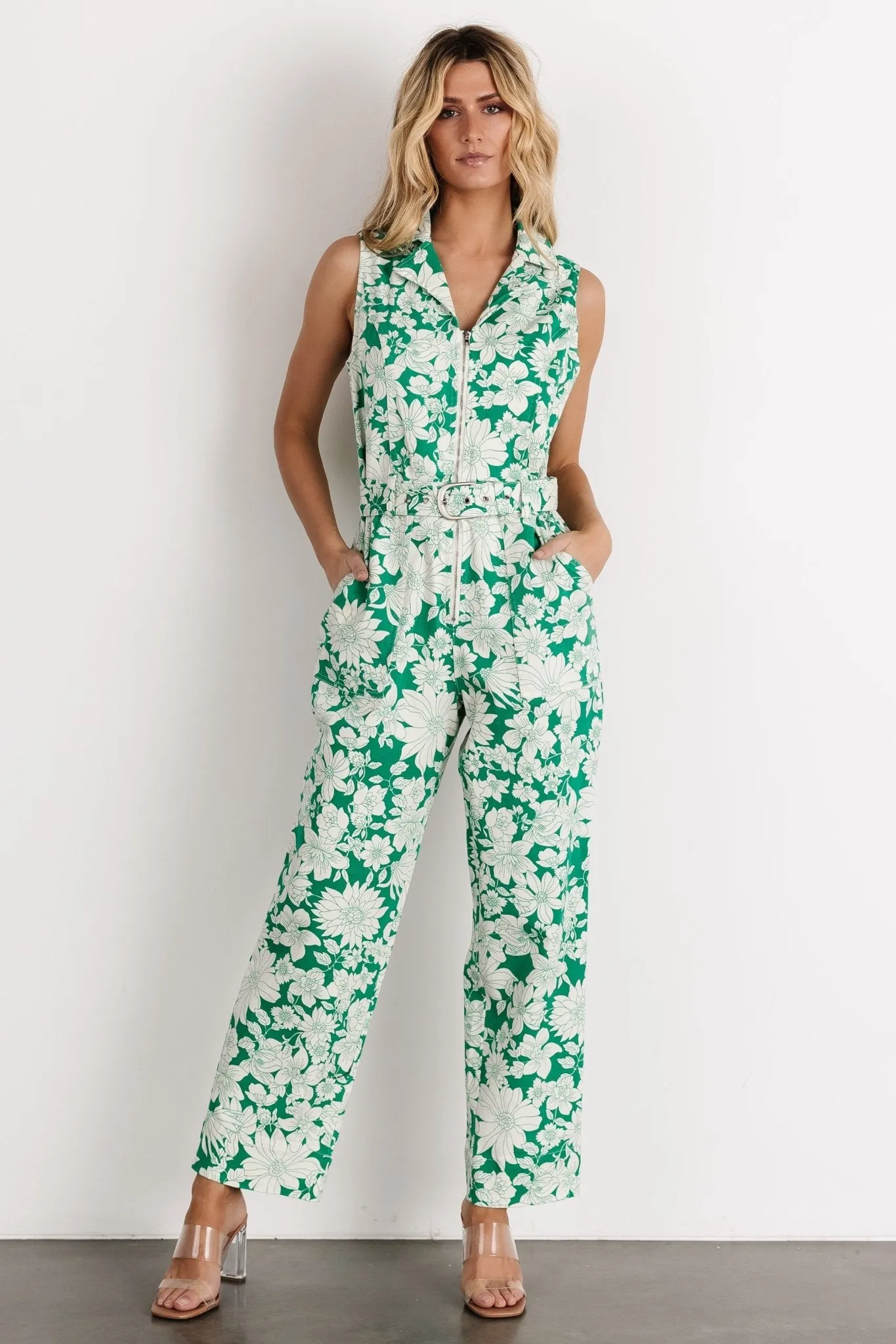 Rikki Tank Jumpsuit | Green Floral sold by Baltic Born
