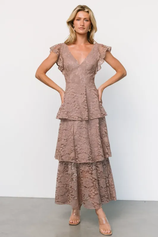 Margot Lace Tiered Maxi Dress | Desert Taupe sold by Baltic Born