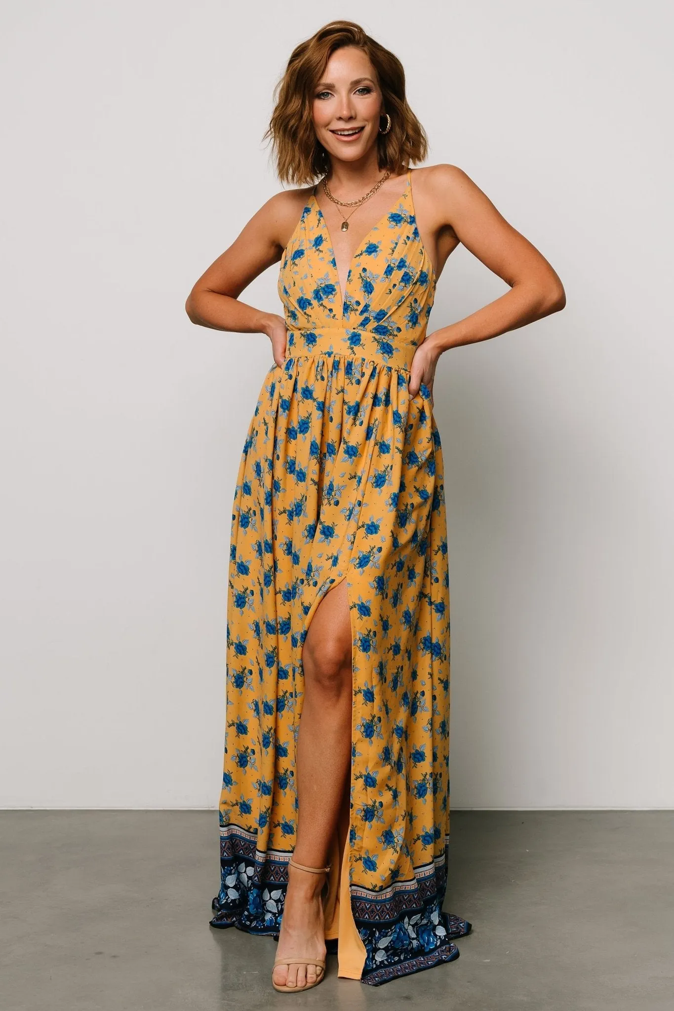 Brylee Maxi Dress | Mustard + Navy sold by Baltic Born