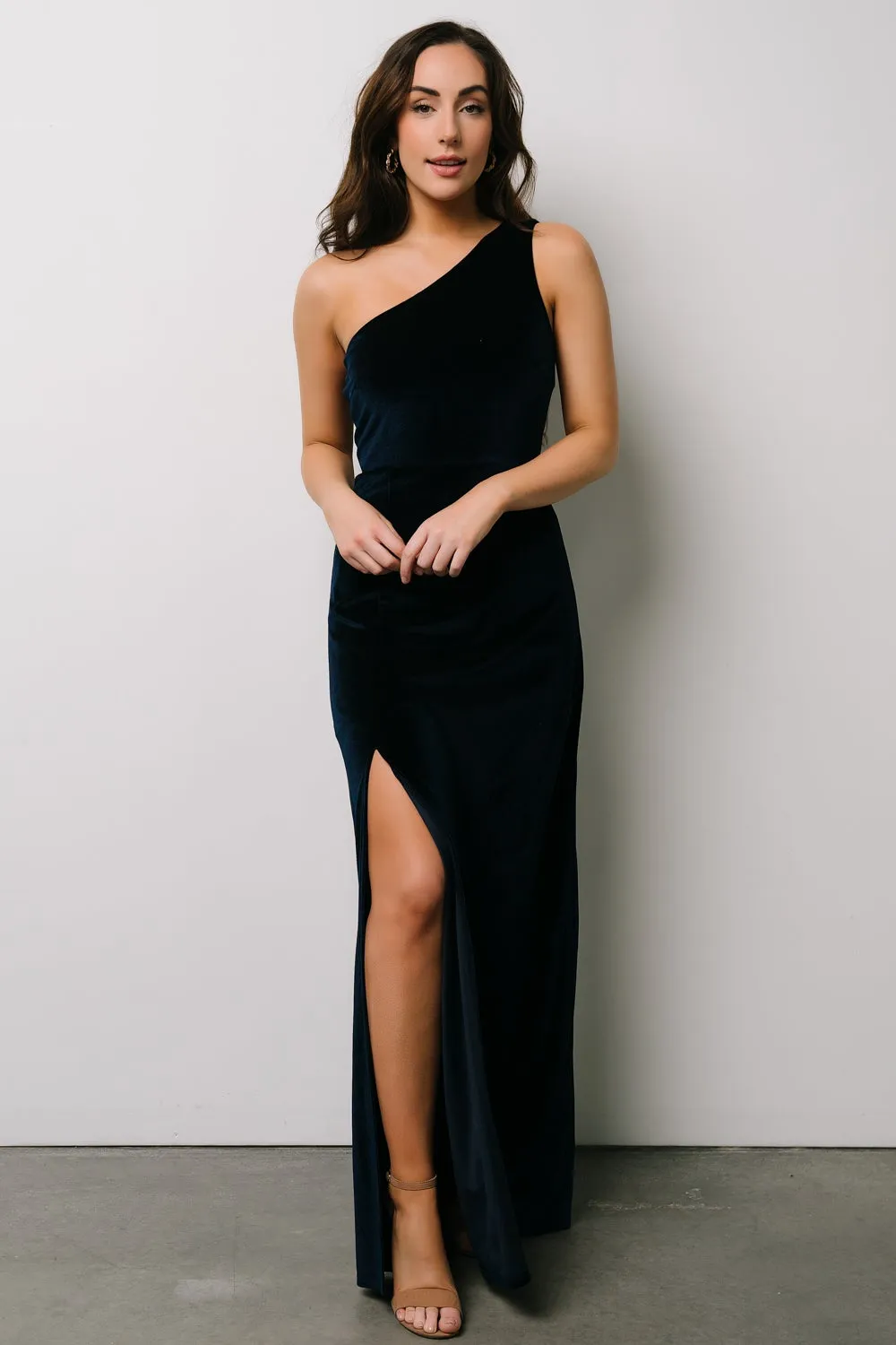 Tatiana Velvet One Shoulder Maxi Dress | Navy sold by Baltic Born product image thumbnail 4