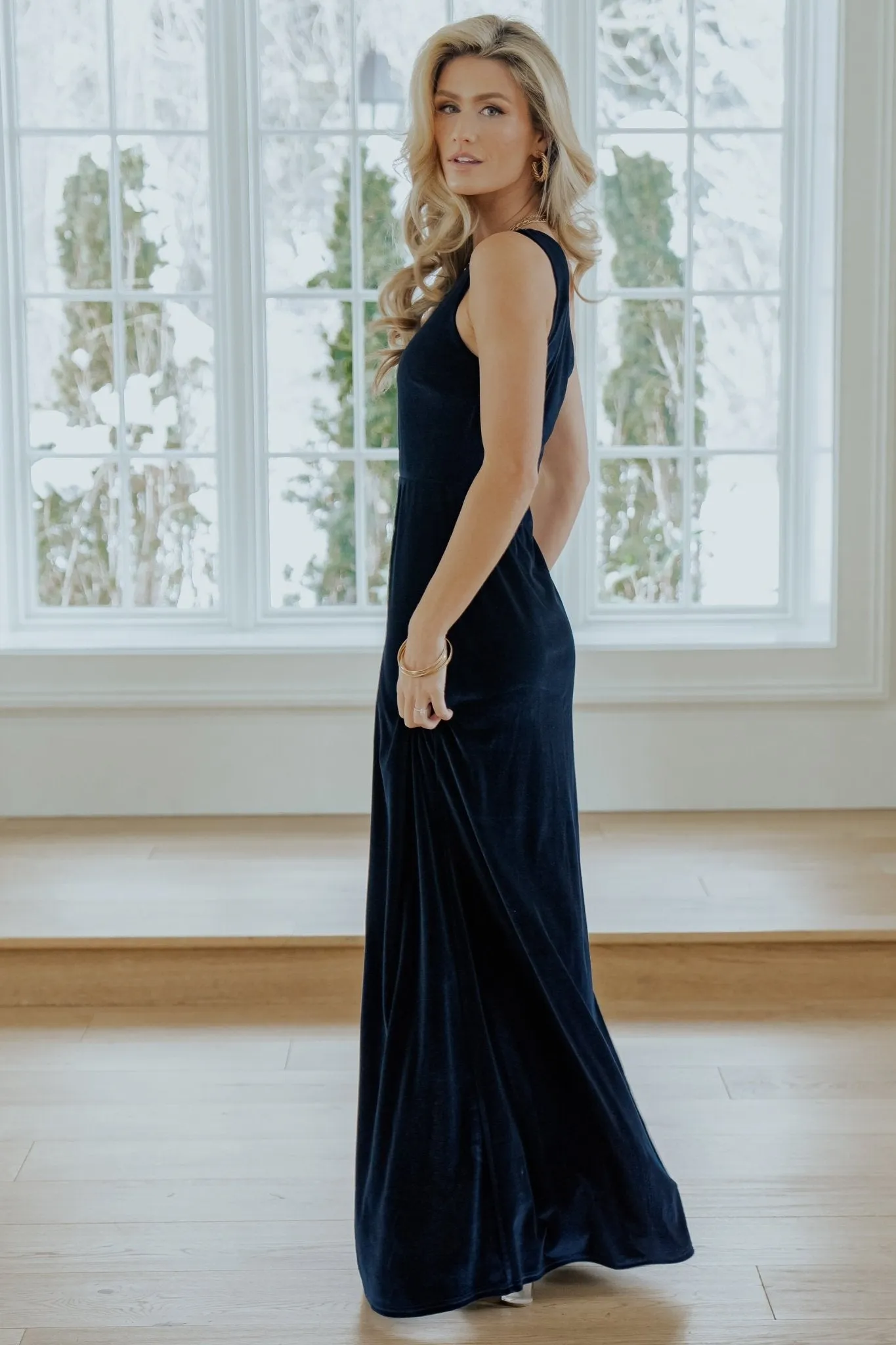 Tatiana Velvet One Shoulder Maxi Dress | Navy sold by Baltic Born product image thumbnail 3