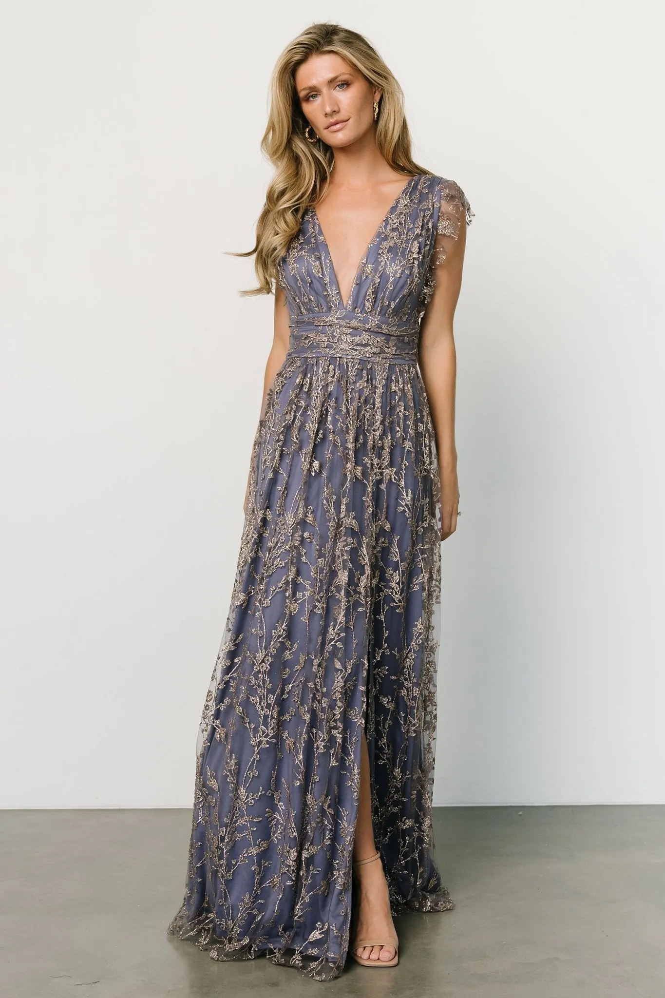 Arlene Shimmer Gown | Blue + Gold sold by Baltic Born