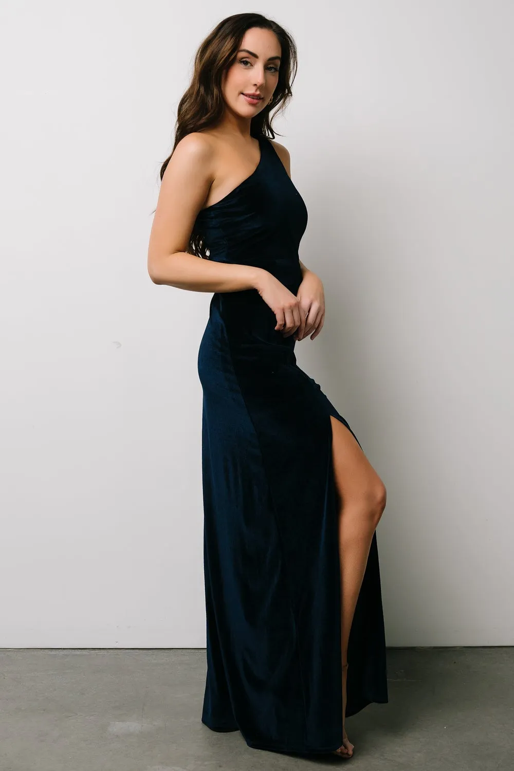 Tatiana Velvet One Shoulder Maxi Dress | Navy sold by Baltic Born product image thumbnail 5
