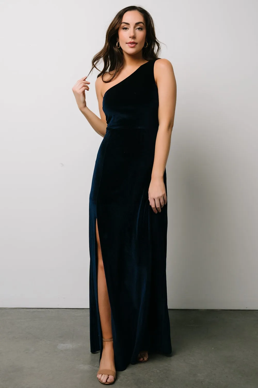 Tatiana Velvet One Shoulder Maxi Dress | Navy sold by Baltic Born product image thumbnail 2