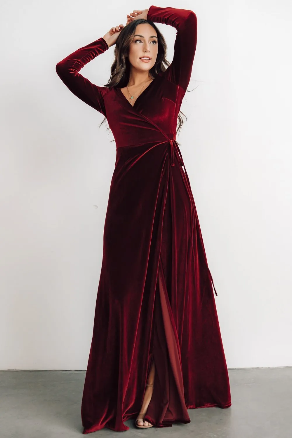 Esmerelda Velvet Wrap Maxi Dress | Merlot sold by Baltic Born product image thumbnail 4