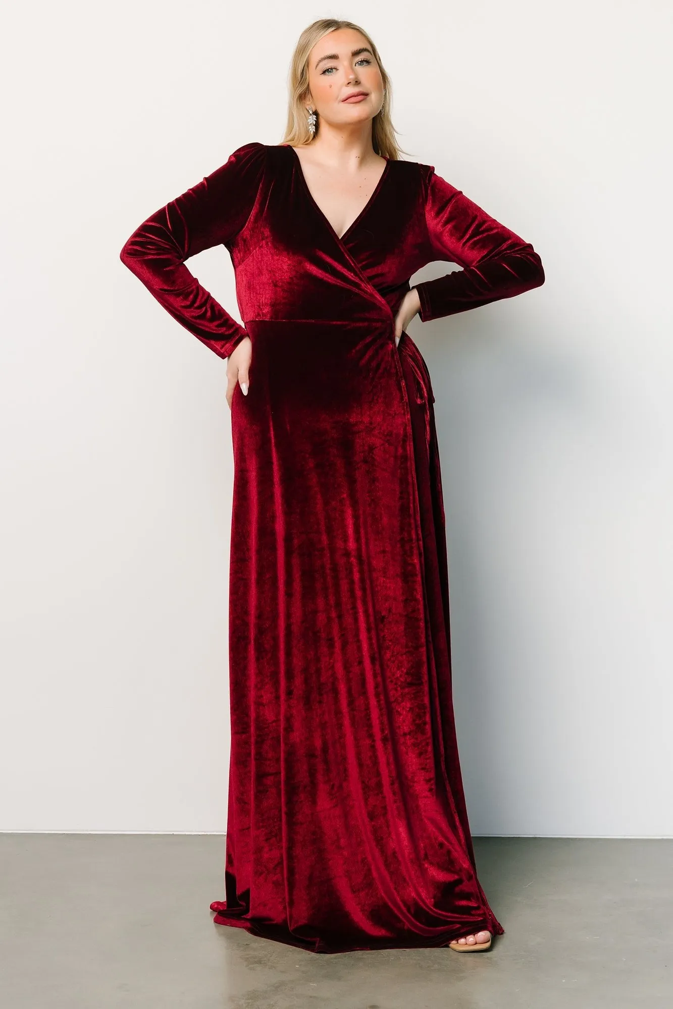 Esmerelda Velvet Wrap Maxi Dress | Merlot sold by Baltic Born product image thumbnail 2