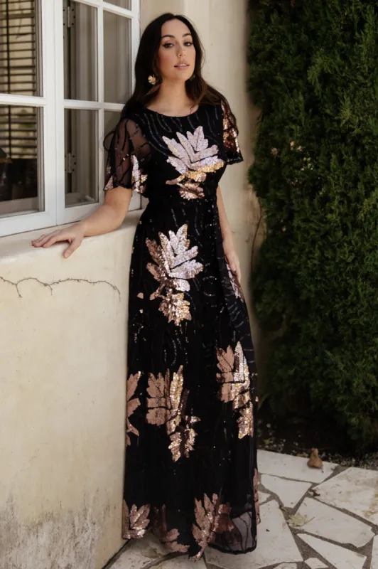 Muse Sequin Maxi Dress | Black + Rose sold by Baltic Born