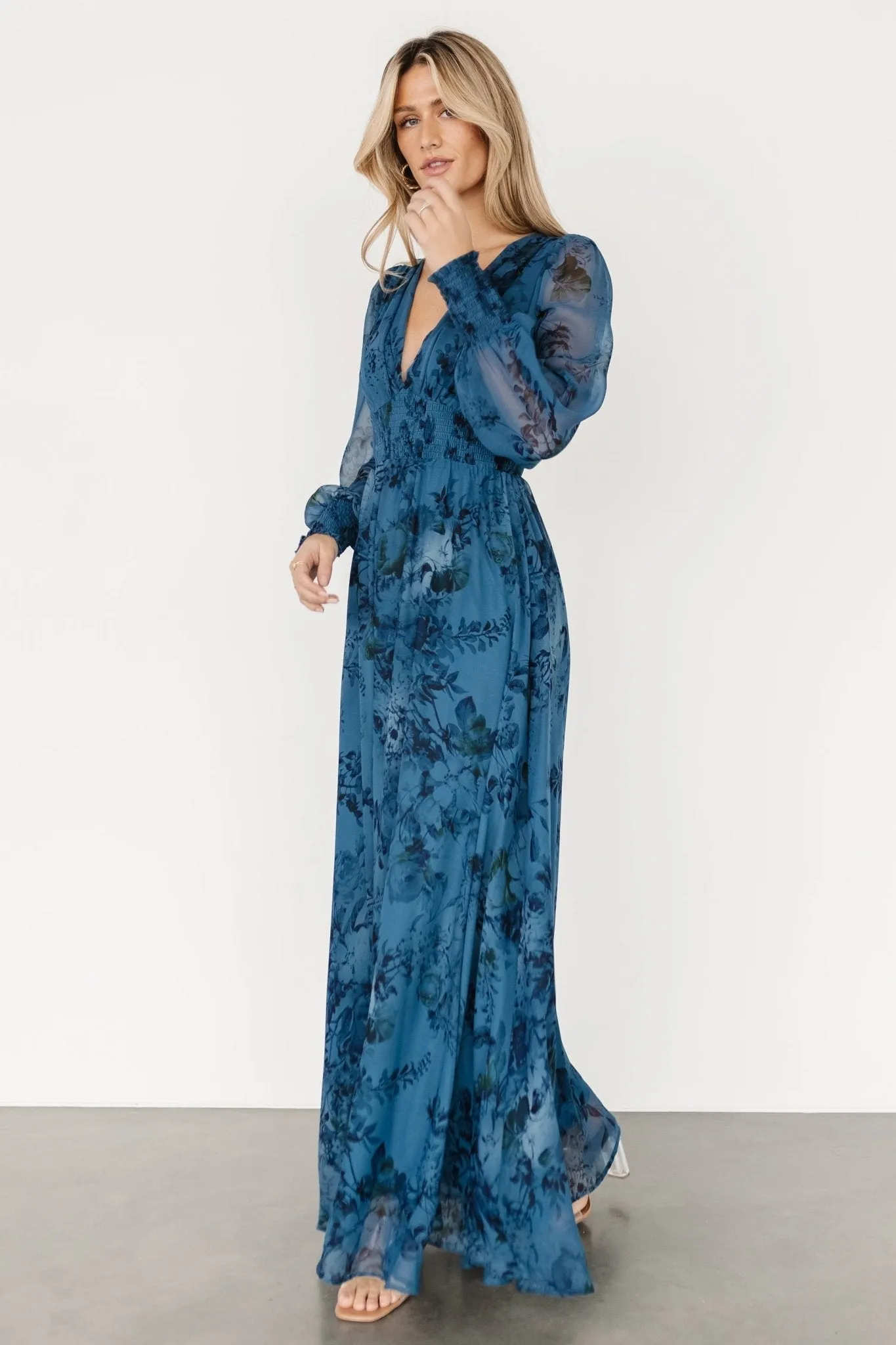 Olivia Maxi Dress | Deep Blue Floral sold by Baltic Born product image thumbnail 5